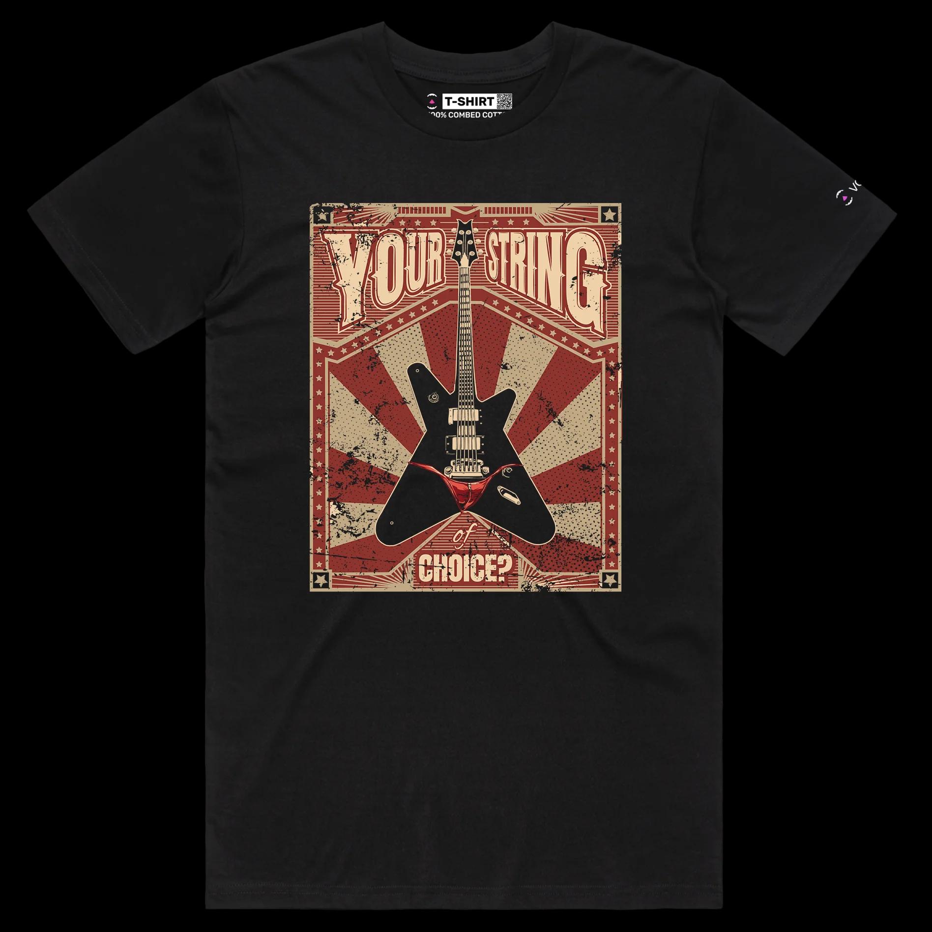 VOICEART Black Male Regular Guitar in a Thong Funny shirt Premium Graphic and Design Musical G-String Tee Play on Words