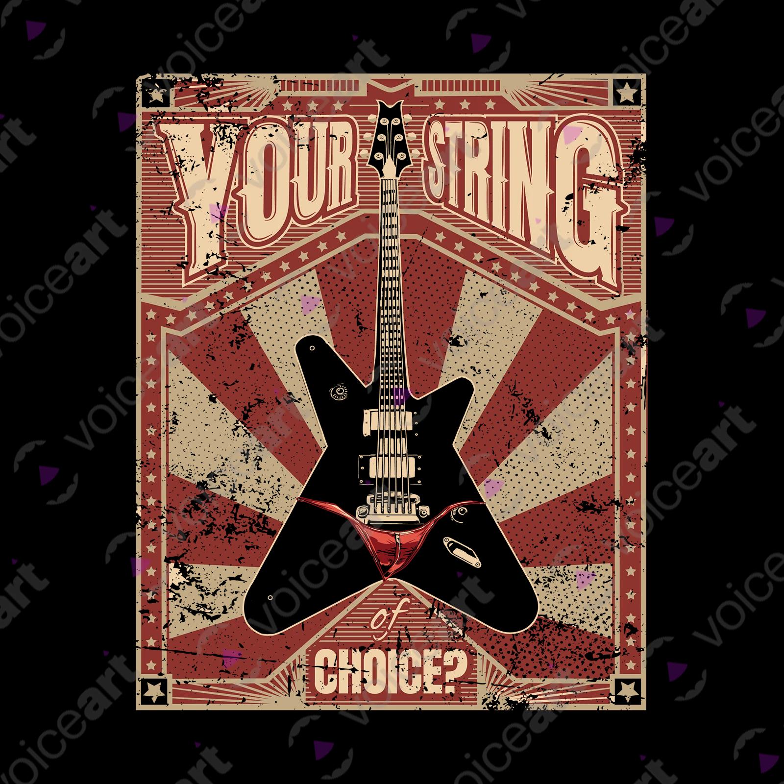 VOICEART Black Watermark Guitar in a Thong Funny shirt Premium Graphic and Design Musical G-String Tee Play on Words