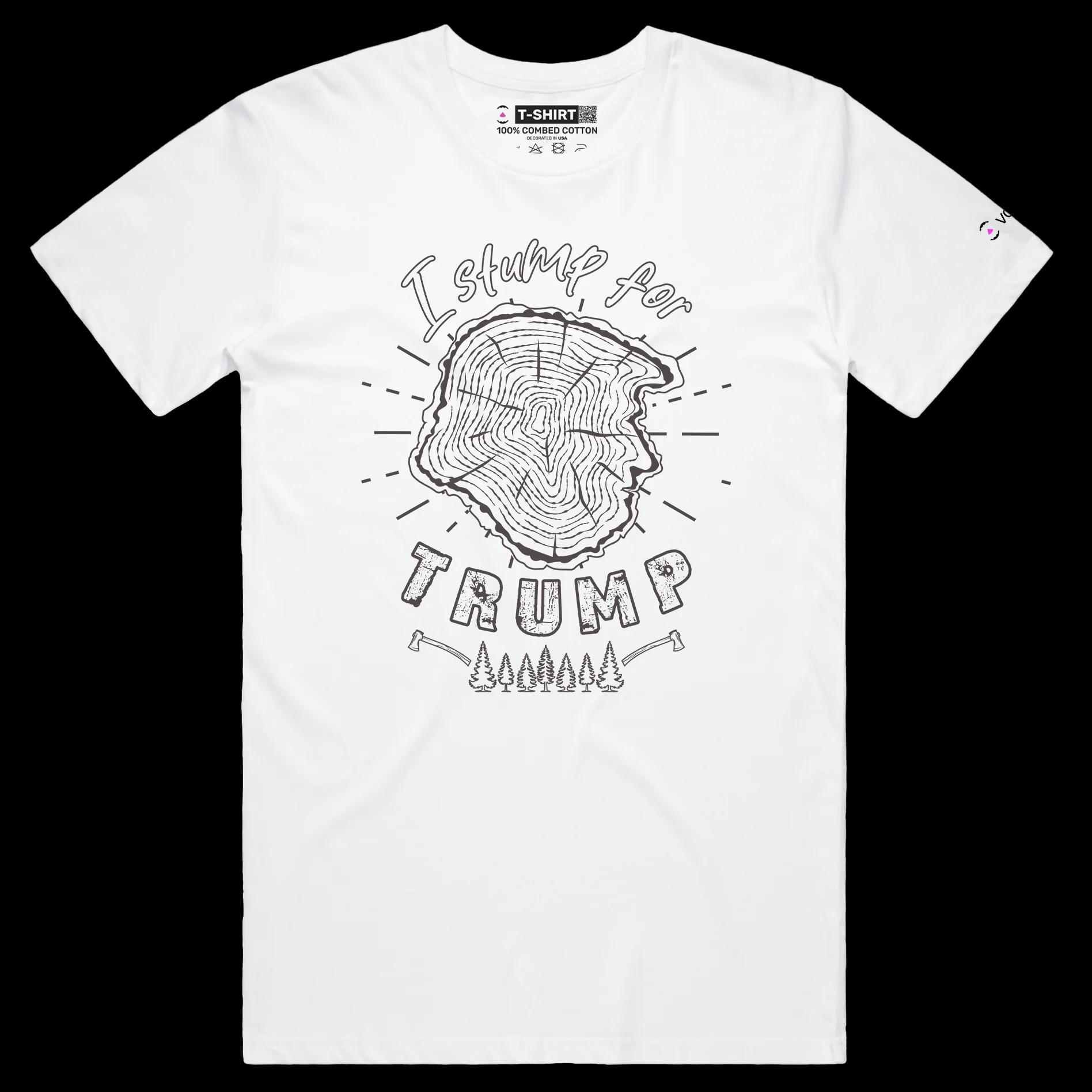 VOICEART White Male Regular President Trump Funny Political tshirt Premium Graphic Tree Stump for Trump Wordplay Tee