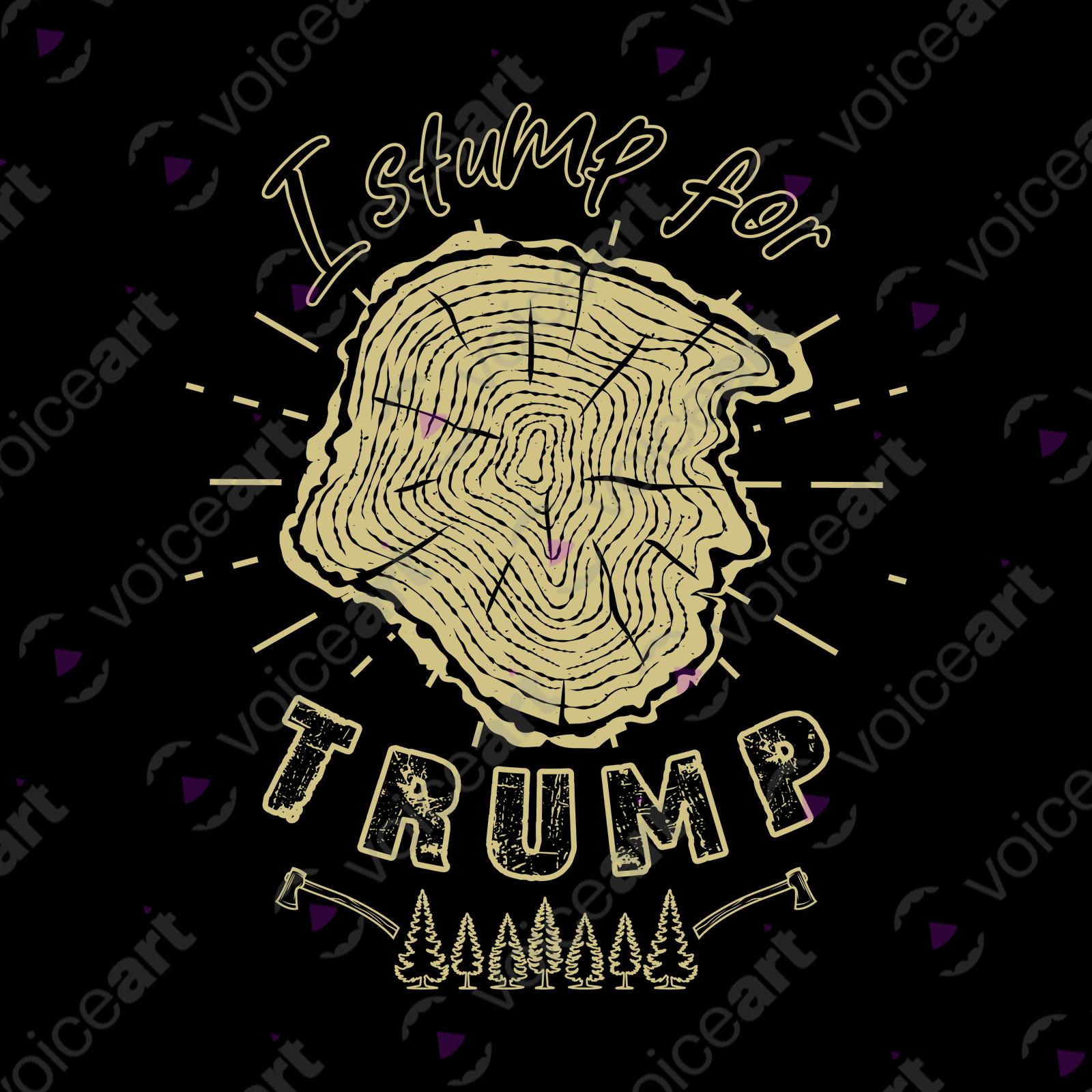 VOICEART Black Watermark President Trump Funny Political tshirt Premium Graphic Tree Stump for Trump Wordplay Tee