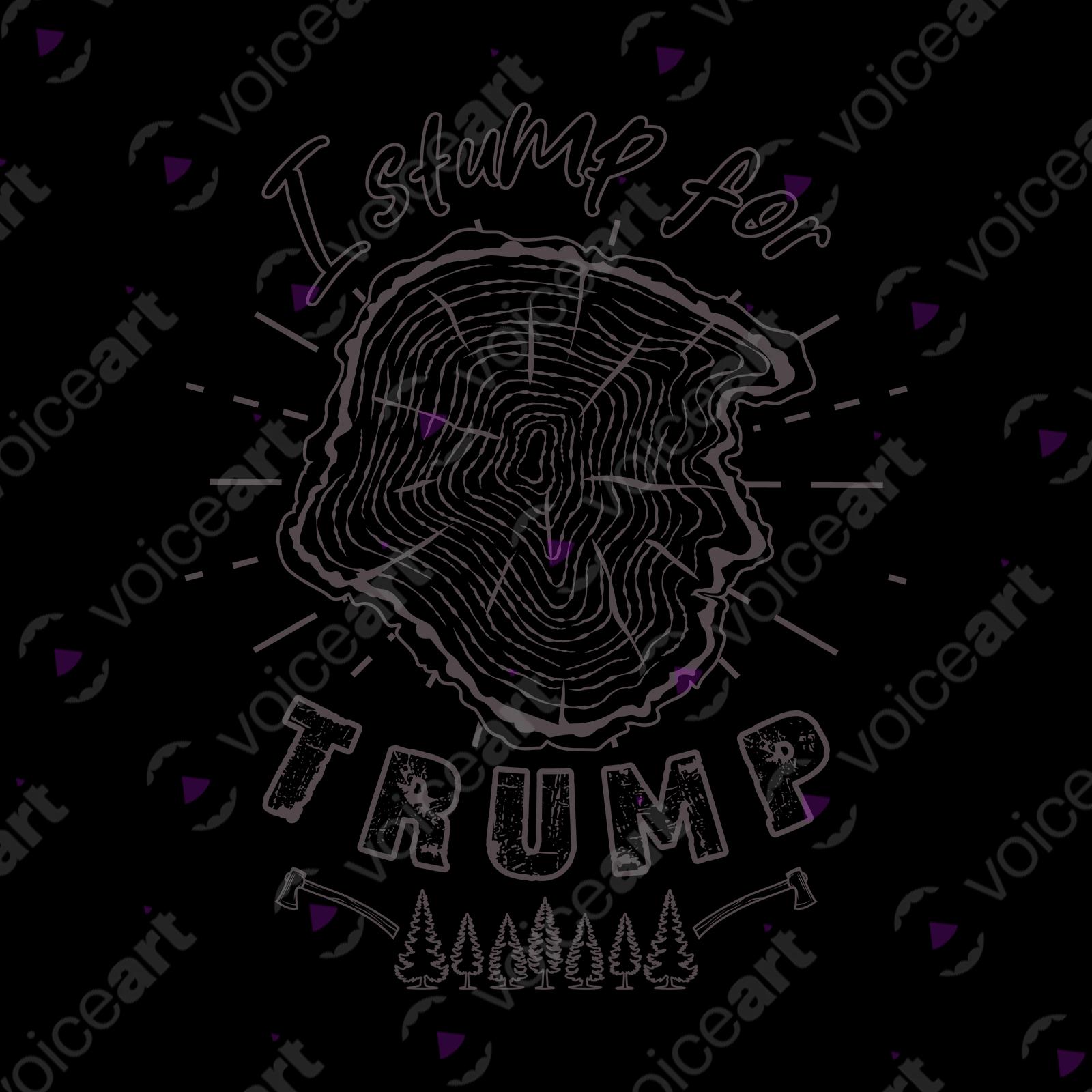 VOICEART White Watermark President Trump Funny Political tshirt Premium Graphic Tree Stump for Trump Wordplay Tee