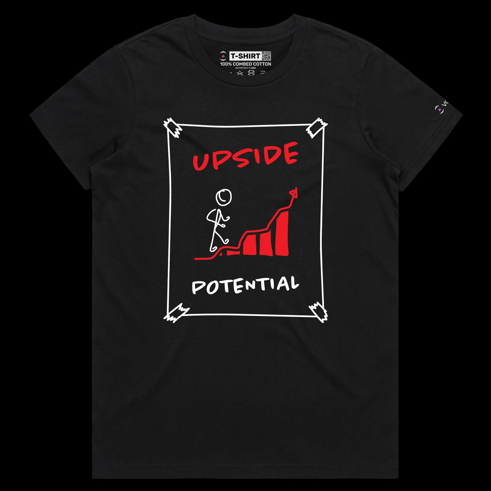 VOICEART Black Female Regular Upside Potential Motivational T-shirt Premium Graphic Figure Climbing Up the Chart Optimism Tee