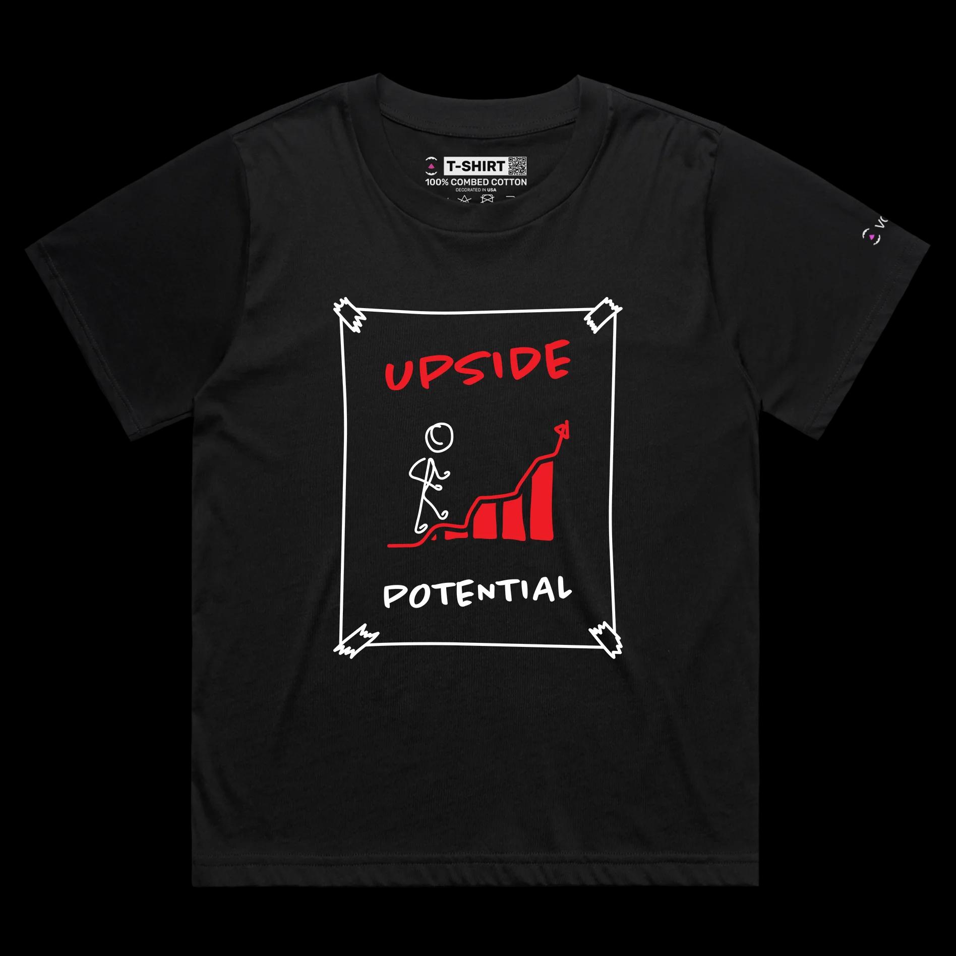 VOICEART Black Female Loose Upside Potential Motivational T-shirt Premium Graphic Figure Climbing Up the Chart Optimism Tee