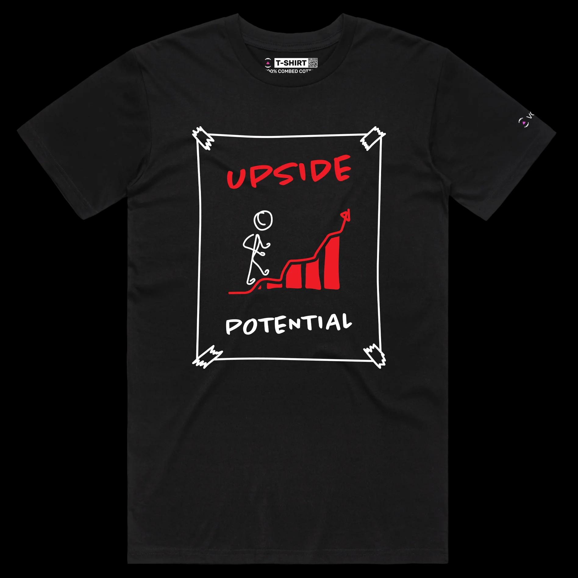 VOICEART Black Male Regular Upside Potential Motivational T-shirt Premium Graphic Figure Climbing Up the Chart Optimism Tee