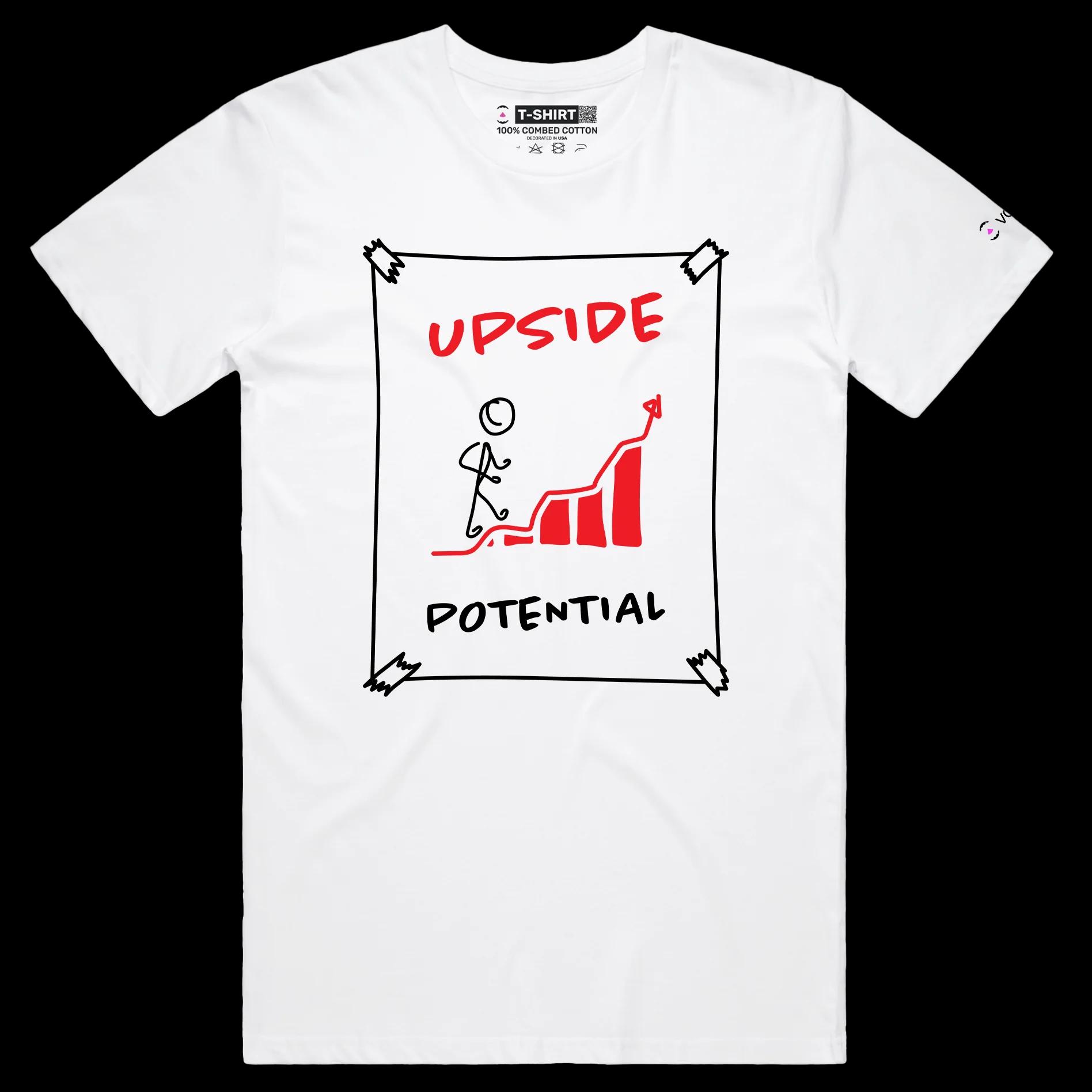 VOICEART White Male Regular Upside Potential Motivational T-shirt Premium Graphic Figure Climbing Up the Chart Optimism Tee