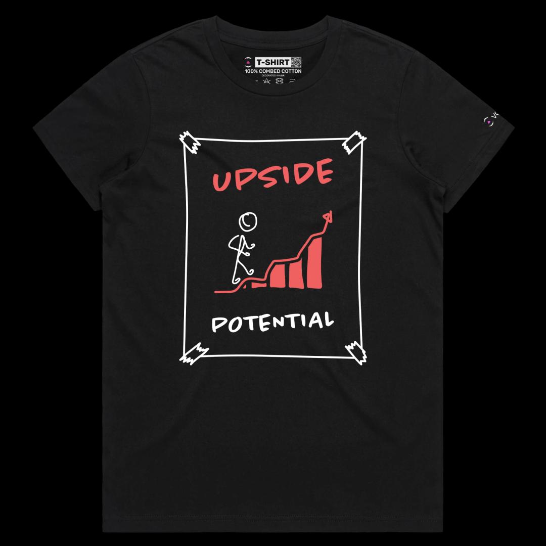 VOICEART Black Female Regular Upside Potential Motivational T-shirt Premium Graphic Figure Climbing Up the Chart Optimism Tee