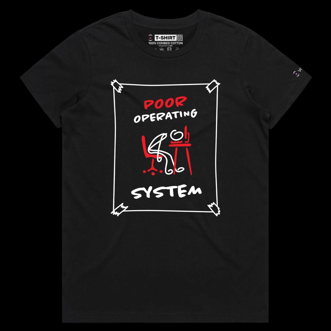 VOICEART Black Female Regular Poor Operating System Funny shirt Premium Graphic Design Computer AI Tee with Clever Wordplay
