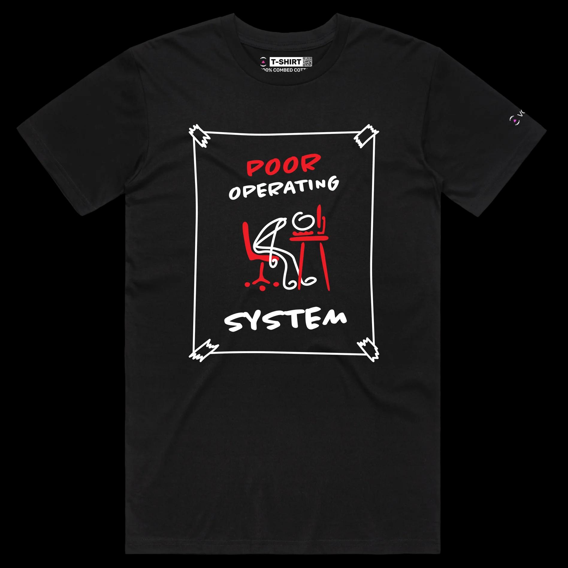 VOICEART Black Male Regular Poor Operating System Funny shirt Premium Graphic Design Computer AI Tee with Clever Wordplay