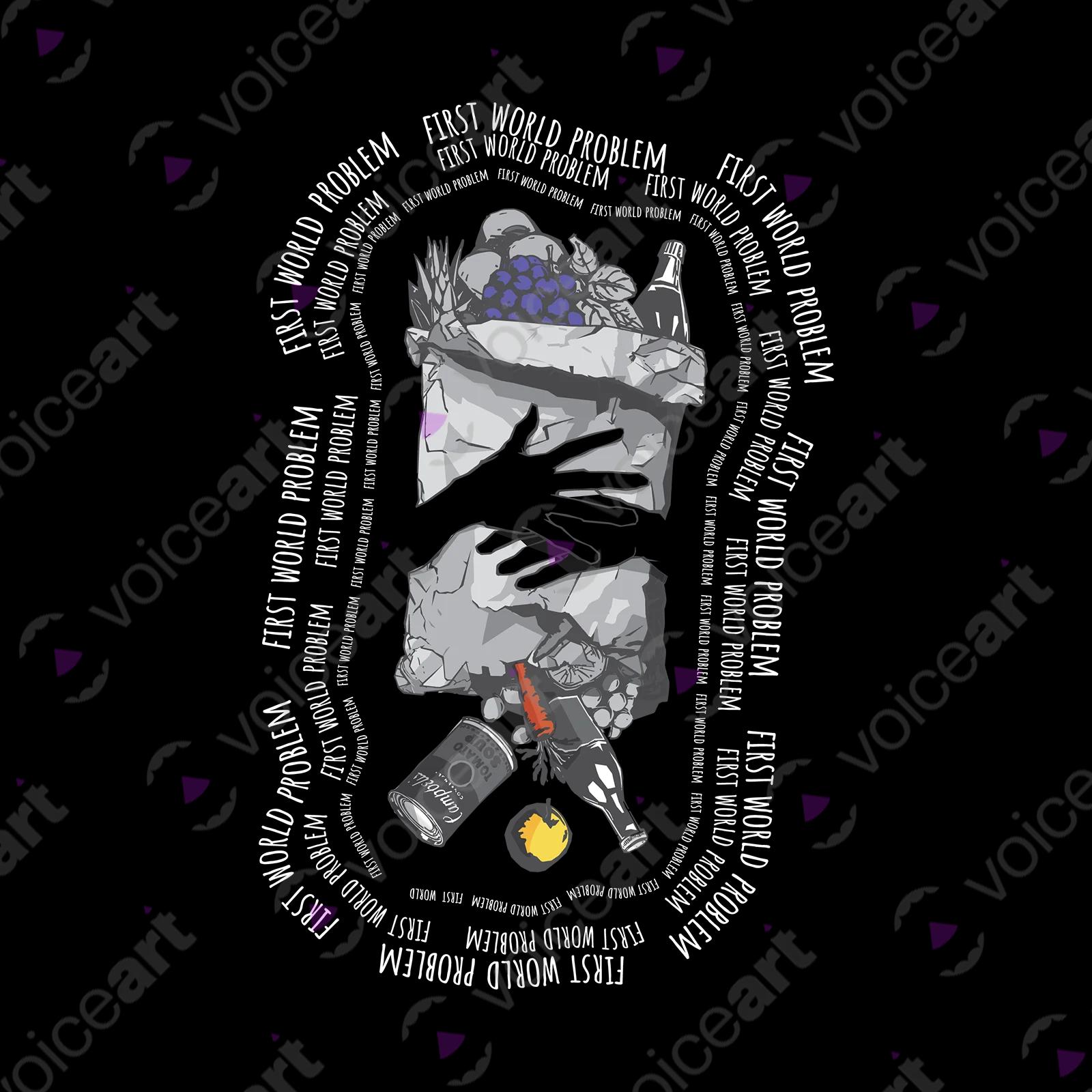 VOICEART Black Watermark Spilled Groceries Food tshirt Premium Graphic Serious Social Issues First World Problems