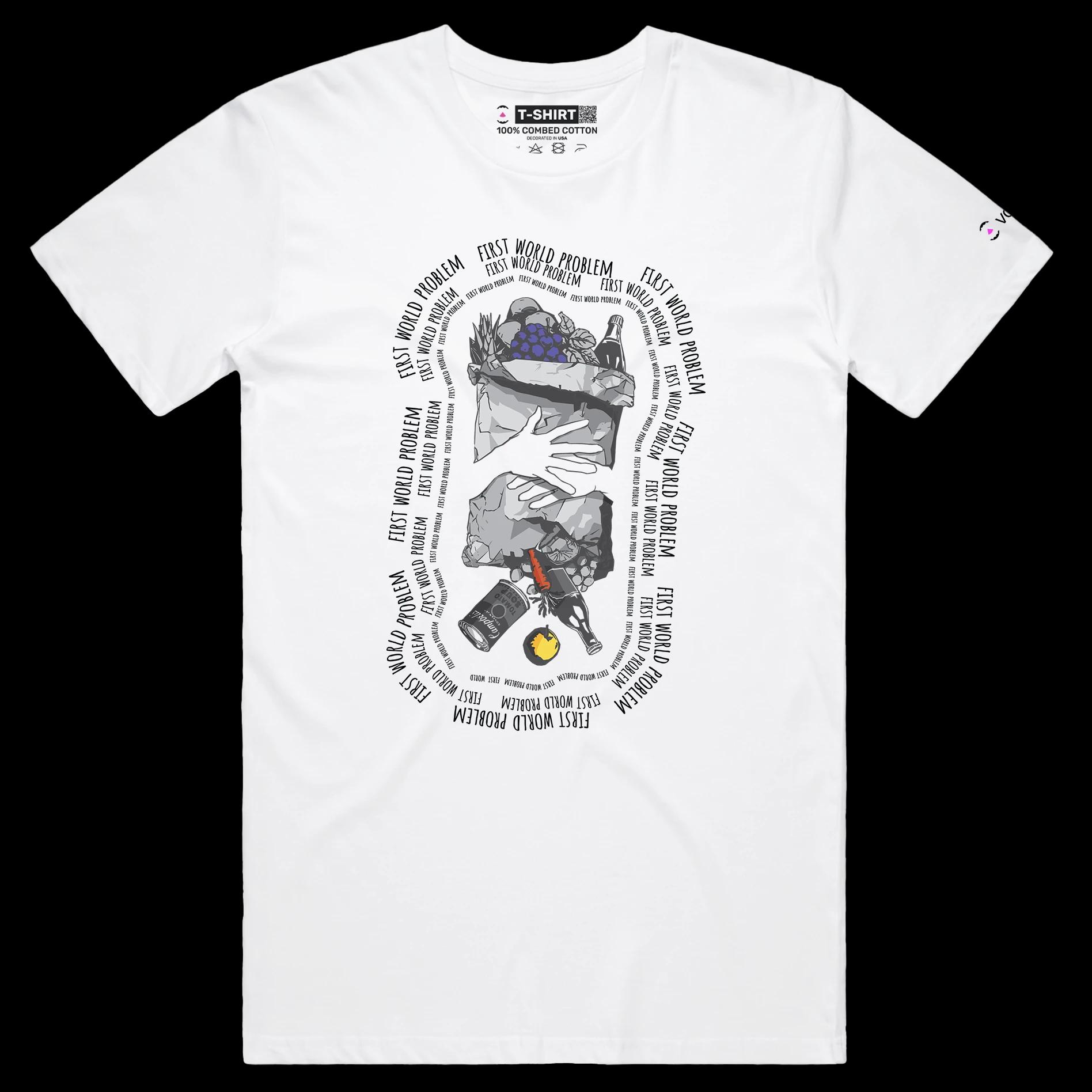 VOICEART White Male Regular Spilled Groceries Food tshirt Premium Graphic Serious Social Issues First World Problems