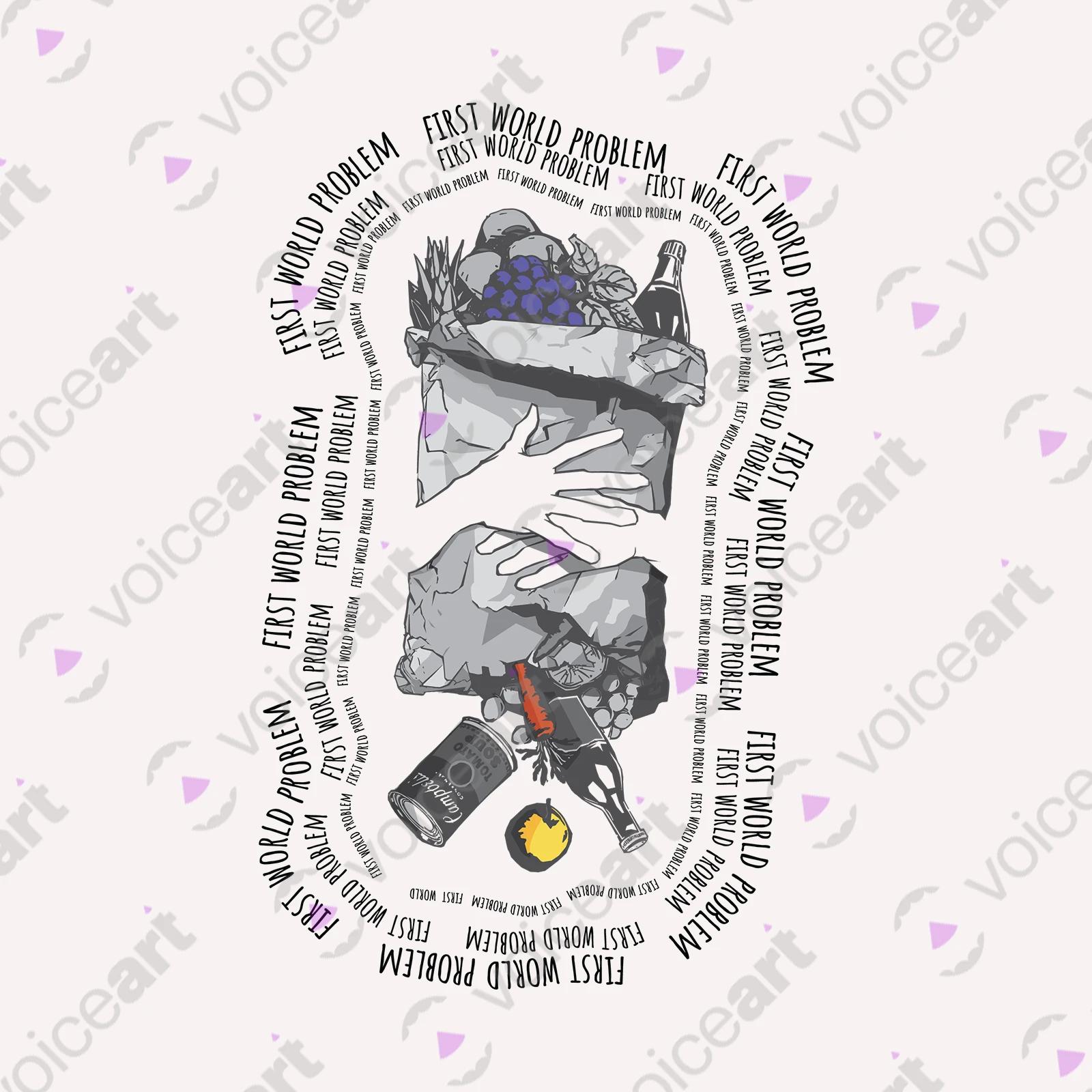 VOICEART White Watermark Spilled Groceries Food tshirt Premium Graphic Serious Social Issues First World Problems