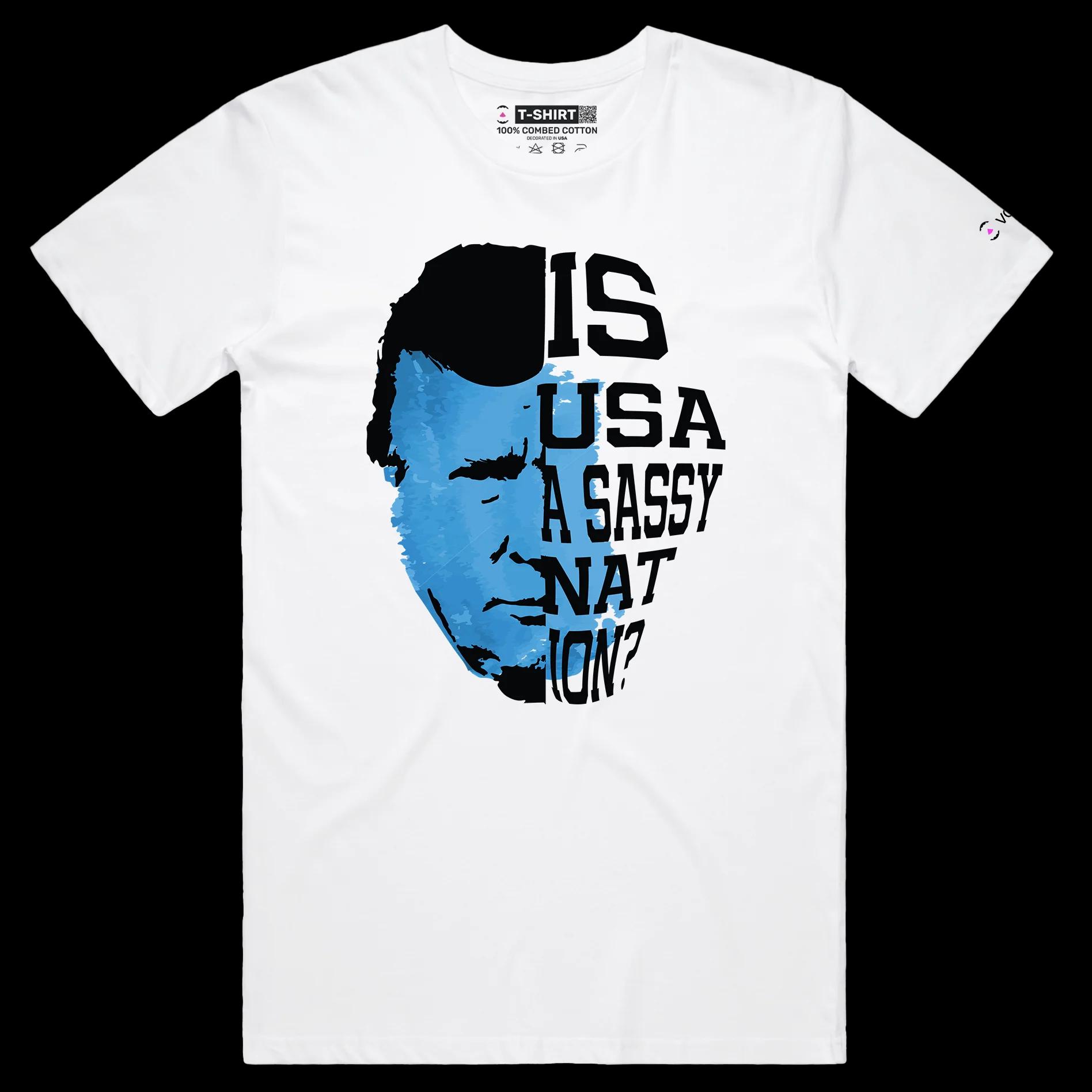 VOICEART White Male Regular President Trump USA a Sassy Nation Political T-Shirt Premium Patriotic Wordplay Mugshot Tee