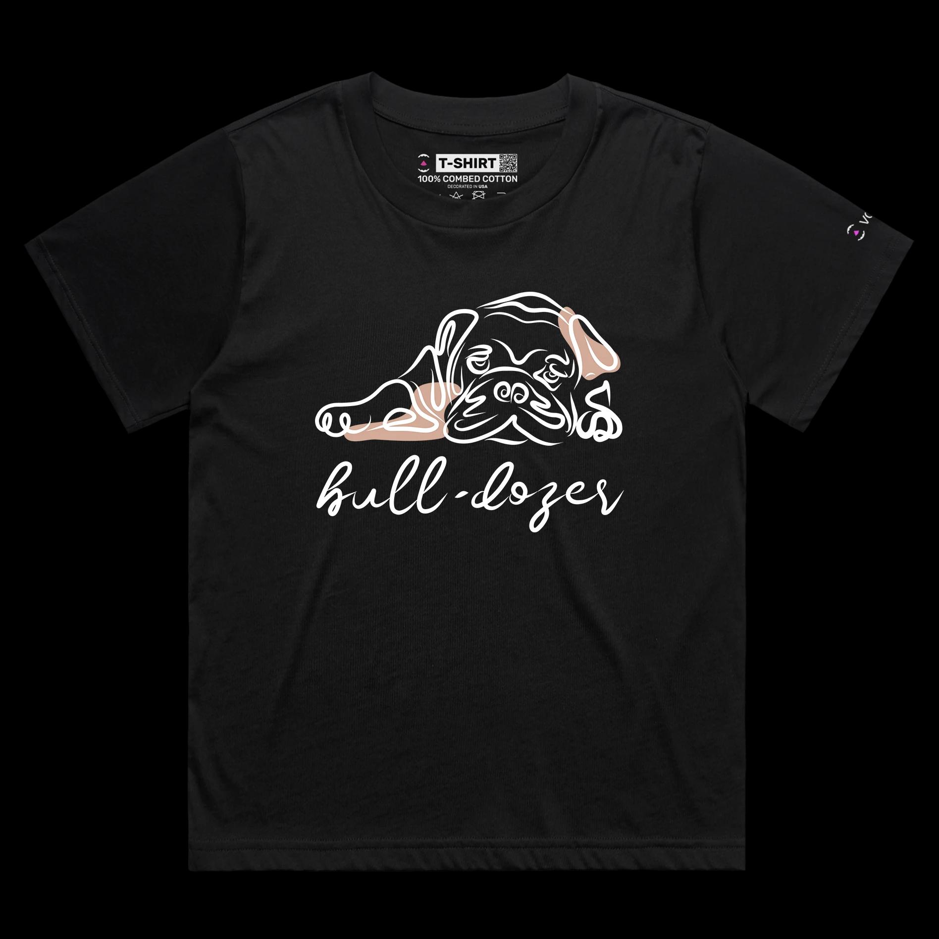 VOICEART Black Female Loose Sleepy Bulldog Funny Animals Shirt Premium Graphic Design Bulldozer Wordplay Tee Pet Owners