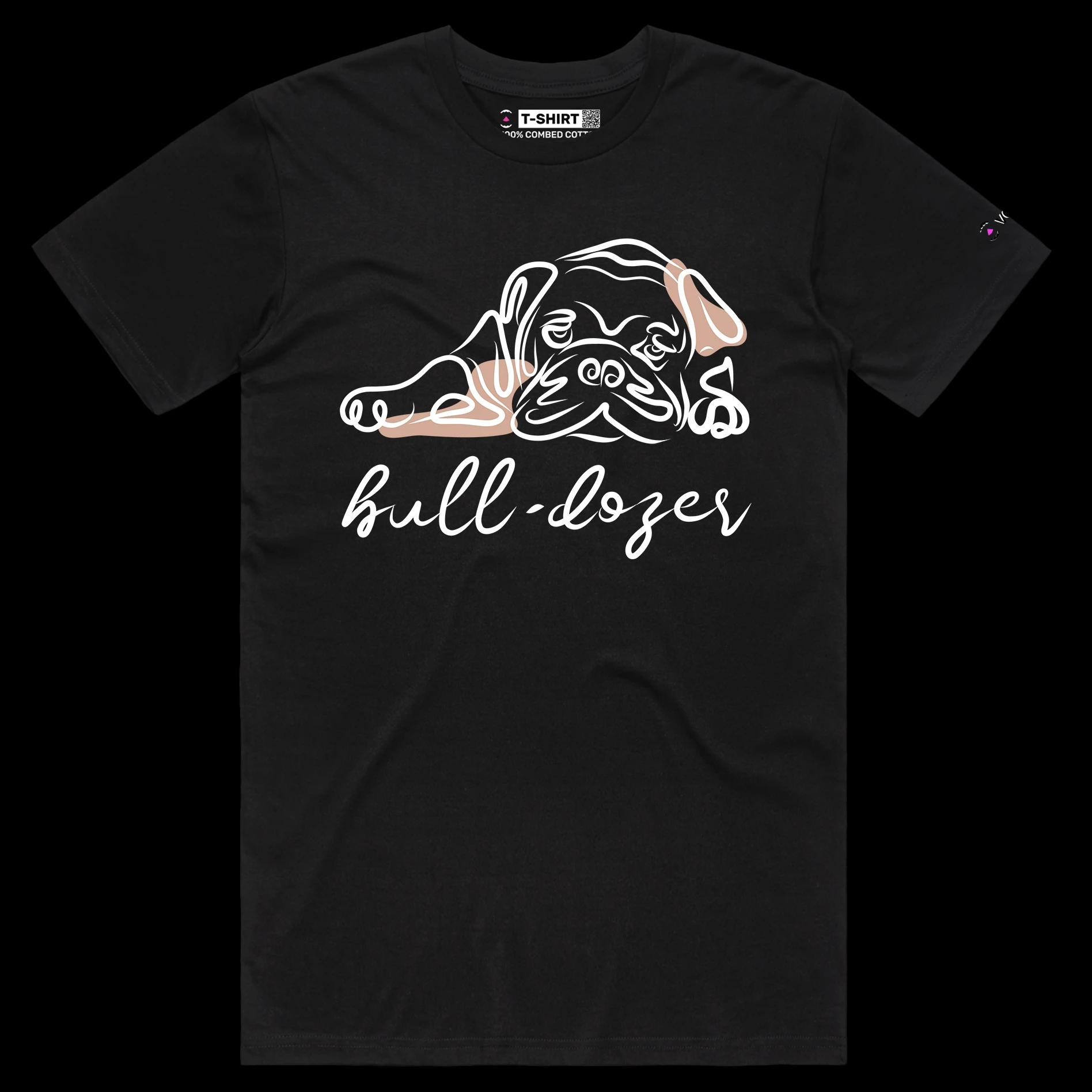 VOICEART Black Male Regular Sleepy Bulldog Funny Animals Shirt Premium Graphic Design Bulldozer Wordplay Tee Pet Owners