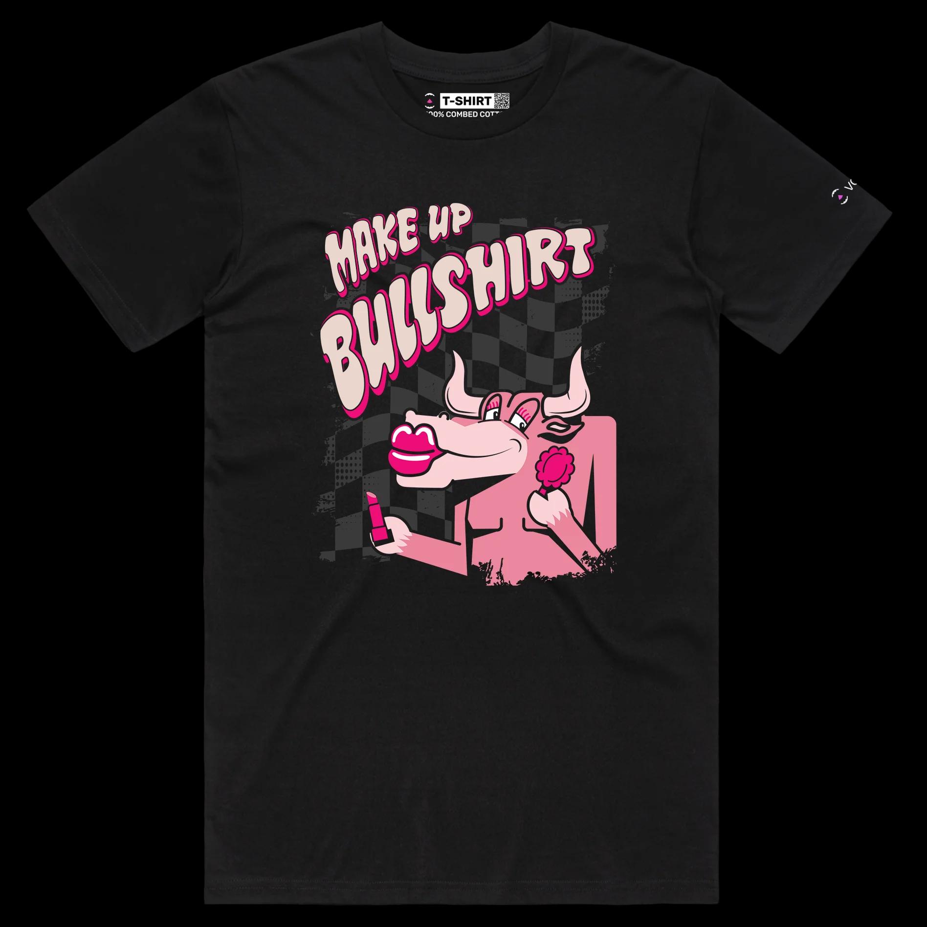 VOICEART Black Male Regular Bull with a Lipstick Funny Animals T-Shirt Premium Graphic Design Beauty Makeup Wordplay Tee