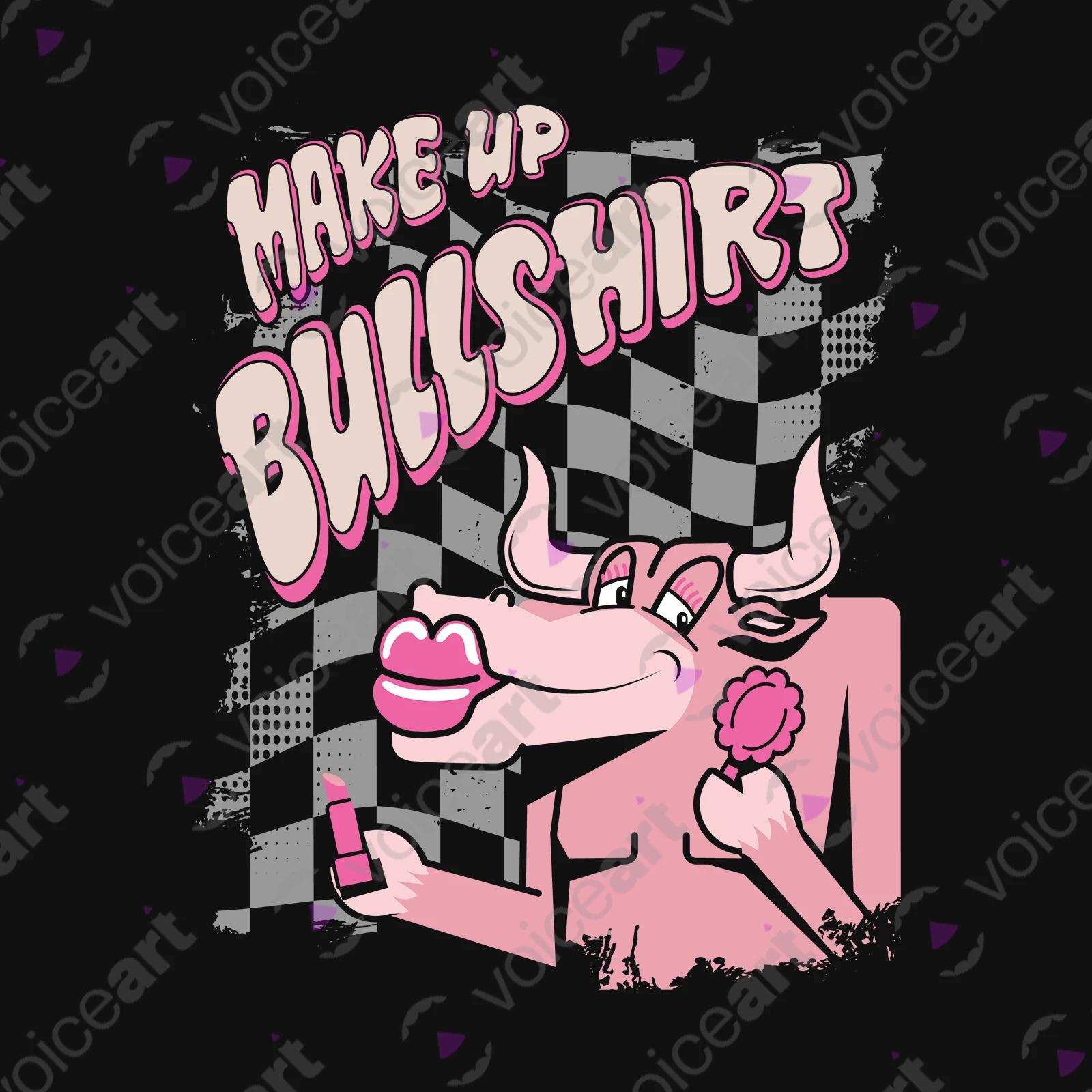 VOICEART Black Watermark Bull with a Lipstick Funny Animals T-Shirt Premium Graphic Design Beauty Makeup Wordplay Tee