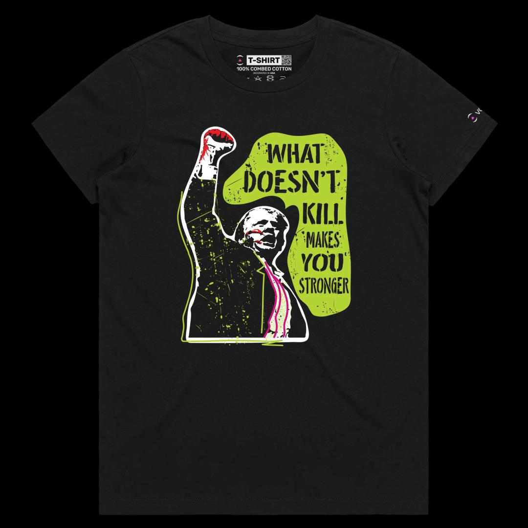 VOICEART Black Female Regular President Trump Surviving Adversity Political T-Shirt Premium Motivational MAGA Patriotic Tee