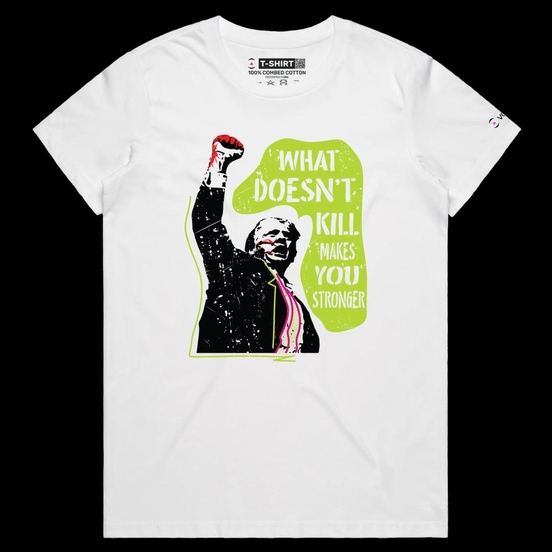 VOICEART White Female Regular President Trump Surviving Adversity Political T-Shirt Premium Motivational MAGA Patriotic Tee
