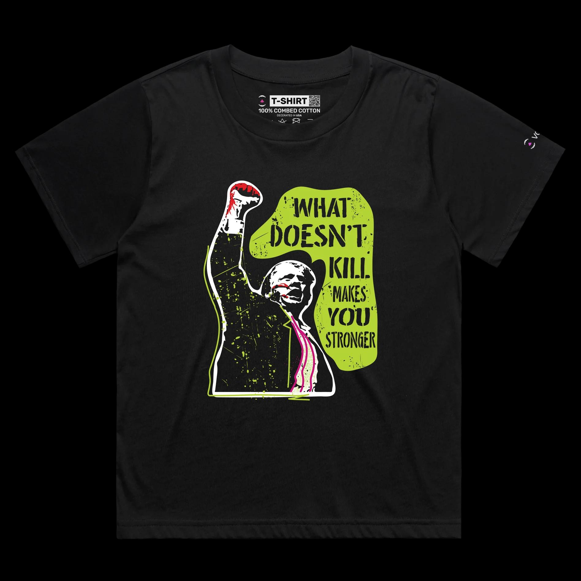 VOICEART Black Female Loose President Trump Surviving Adversity Political T-Shirt Premium Motivational MAGA Patriotic Tee