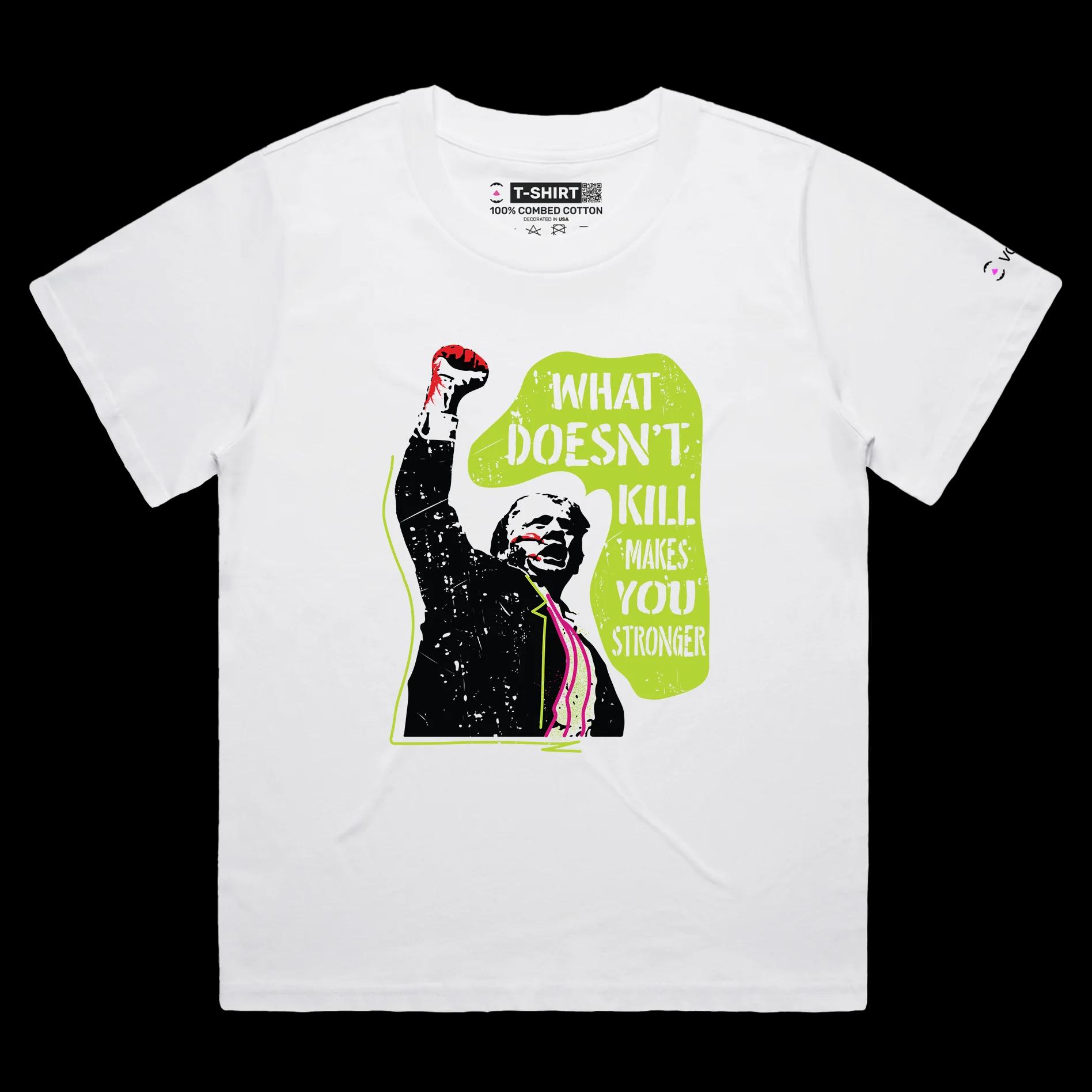 VOICEART White Female Loose President Trump Surviving Adversity Political T-Shirt Premium Motivational MAGA Patriotic Tee