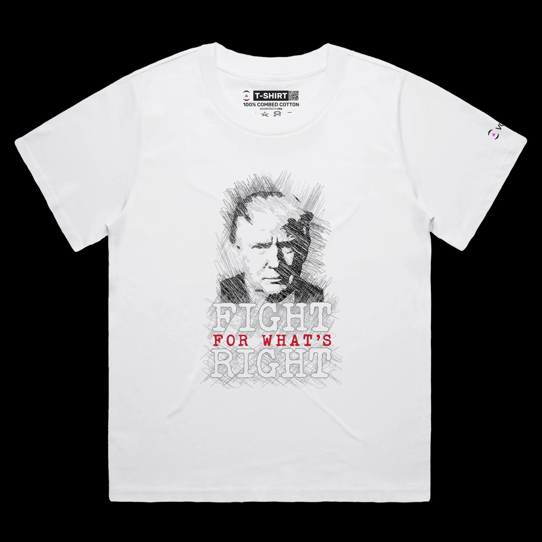 VOICEART White Female Loose President Trump Fight for What's Right Mugshot Political T-Shirt MAGA Presidential Campaign Tee