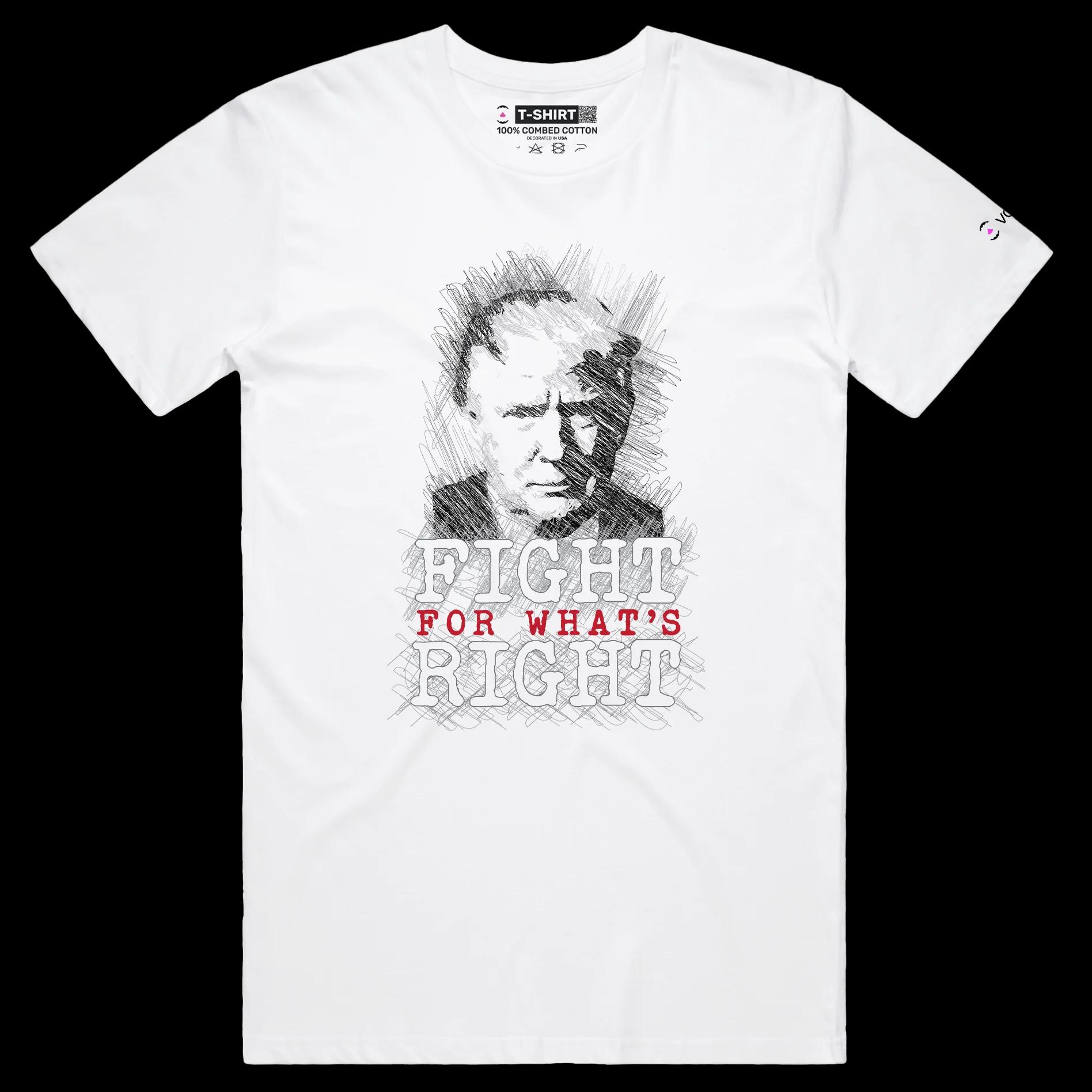 VOICEART White Male Regular President Trump Fight for What's Right Mugshot Political T-Shirt MAGA Presidential Campaign Tee