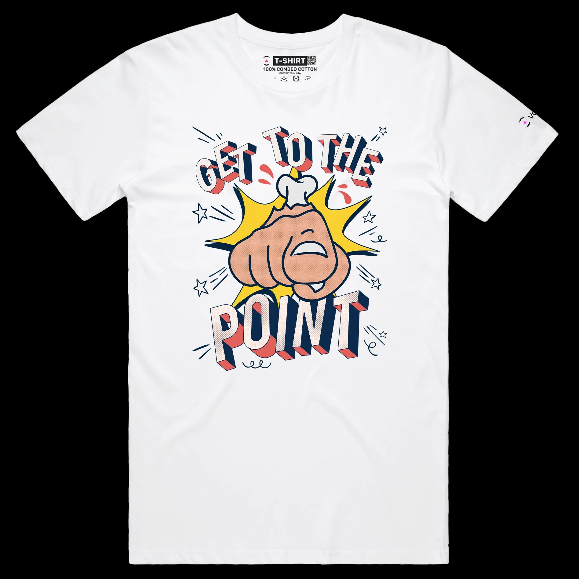 VOICEART White Male Regular Finger Pointing Funny T-Shirt Premium Quality Get to the Point Directive Tee for Straight Talk
