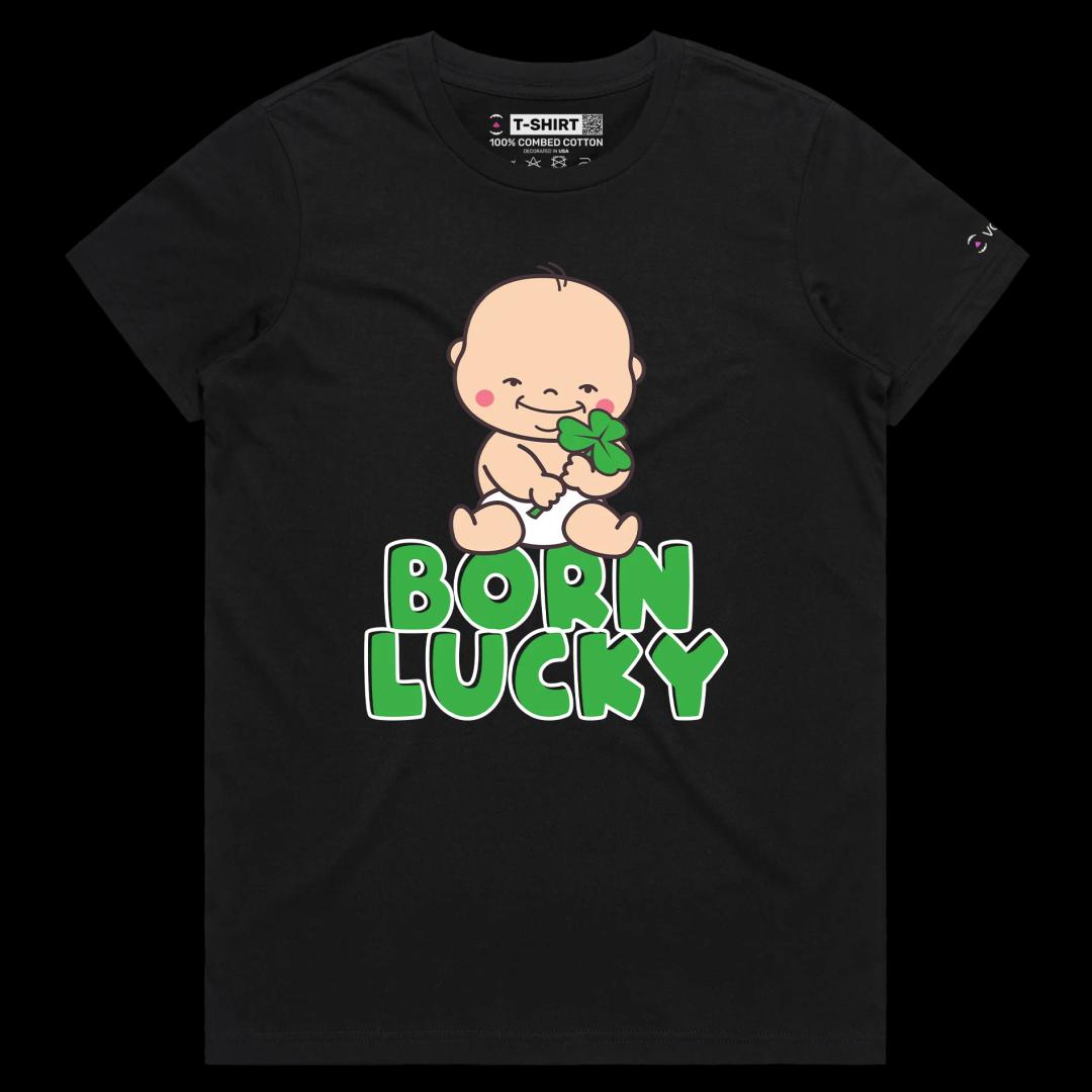 VOICEART Black Female Regular Smiling Baby Three-Leaf Clover Funny T-Shirt Premium Graphic Design Good Luck Tee