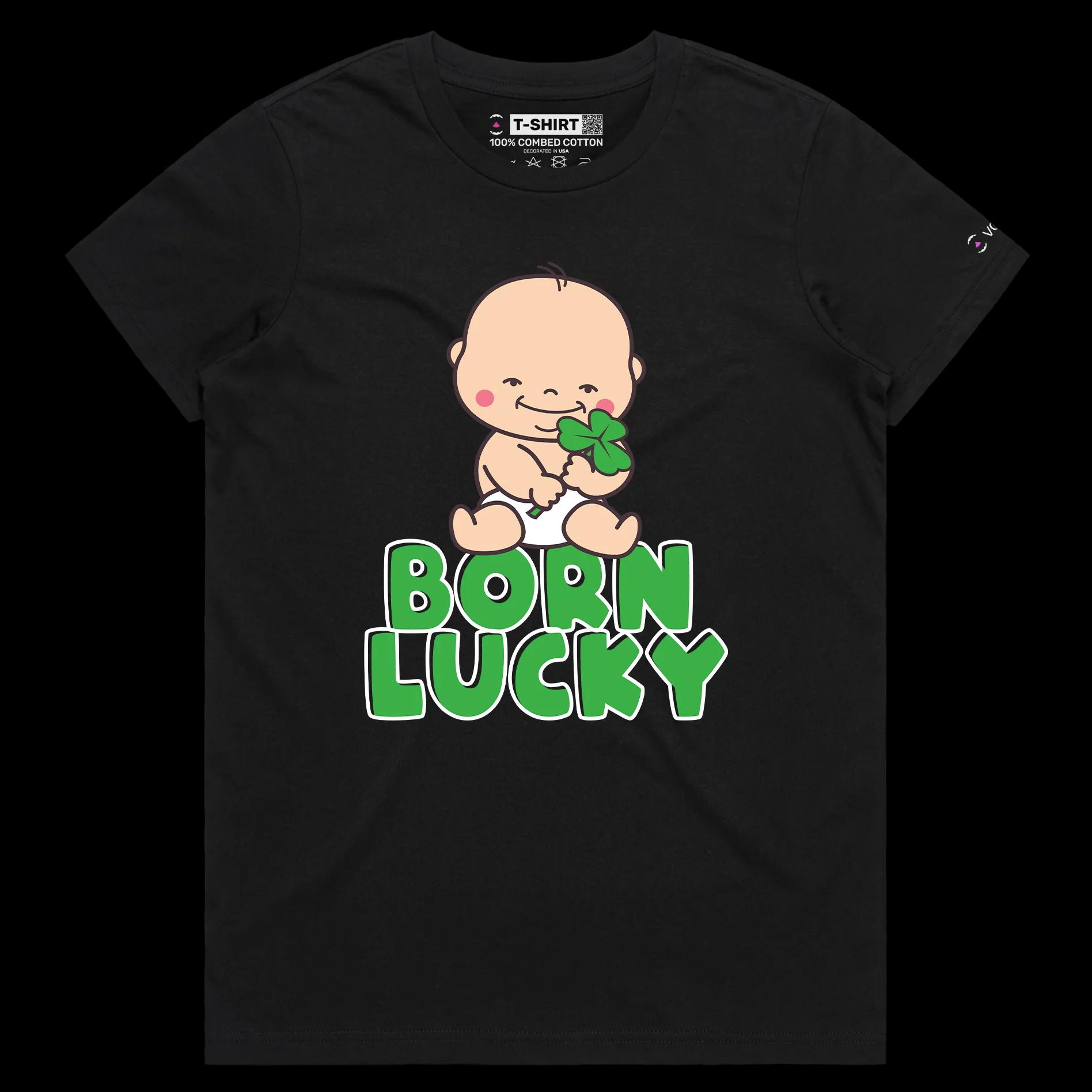 VOICEART Black Female Regular Smiling Baby Three-Leaf Clover Funny T-Shirt Premium Graphic Design Good Luck Tee