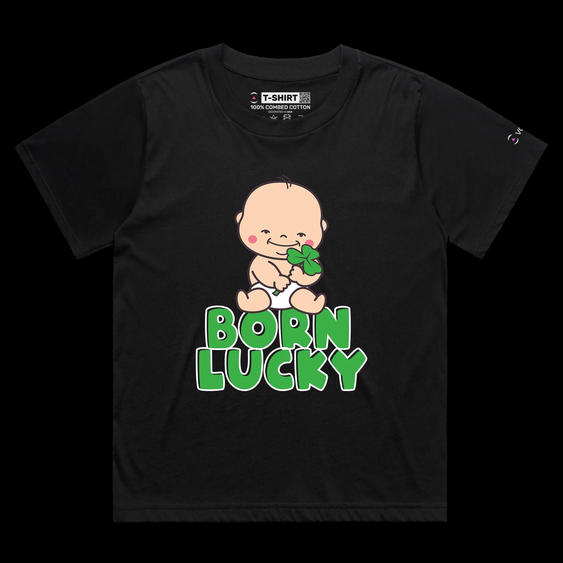 VOICEART Black Female Loose Smiling Baby Three-Leaf Clover Funny T-Shirt Premium Graphic Design Good Luck Tee