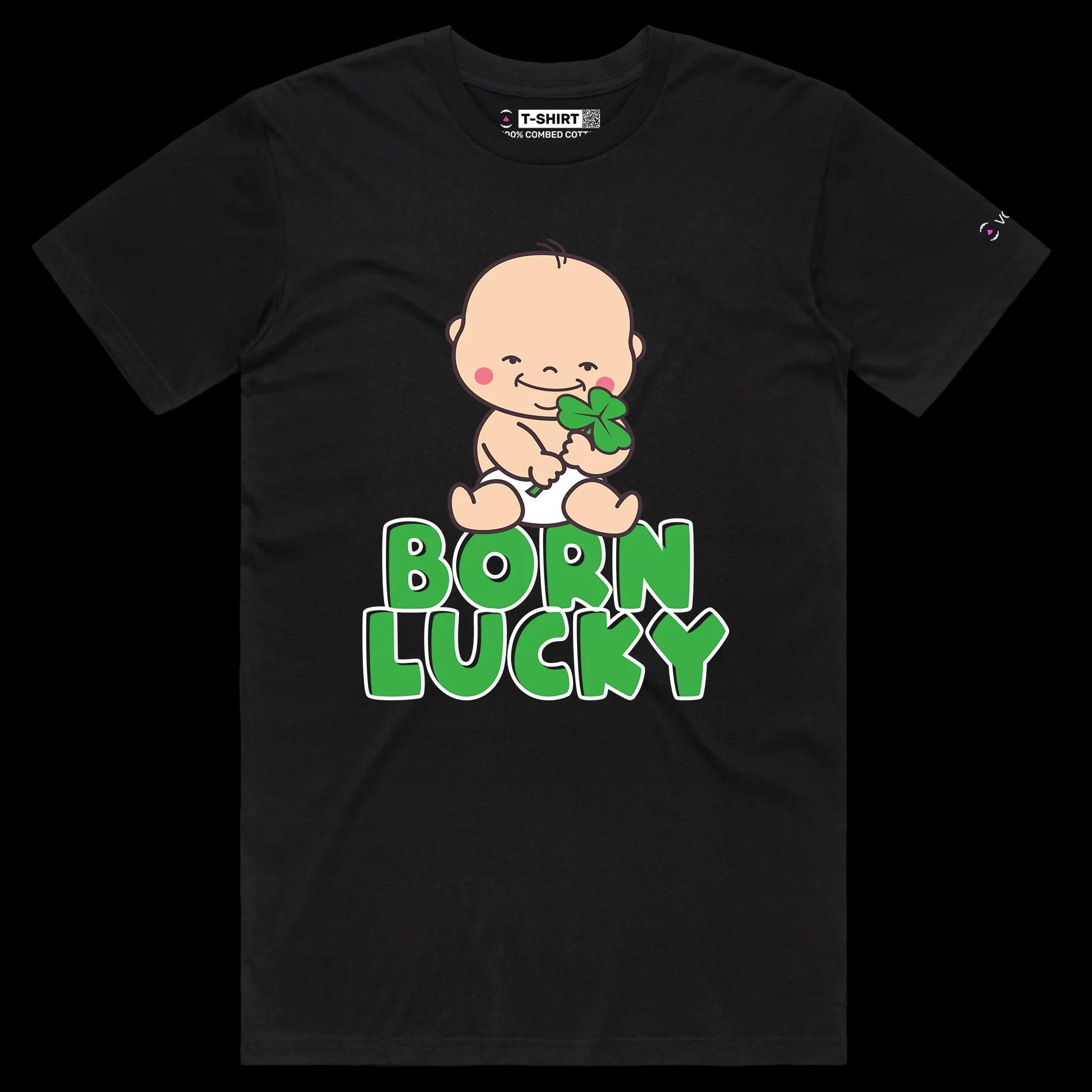 VOICEART Black Male Regular Smiling Baby Three-Leaf Clover Funny T-Shirt Premium Graphic Design Good Luck Tee