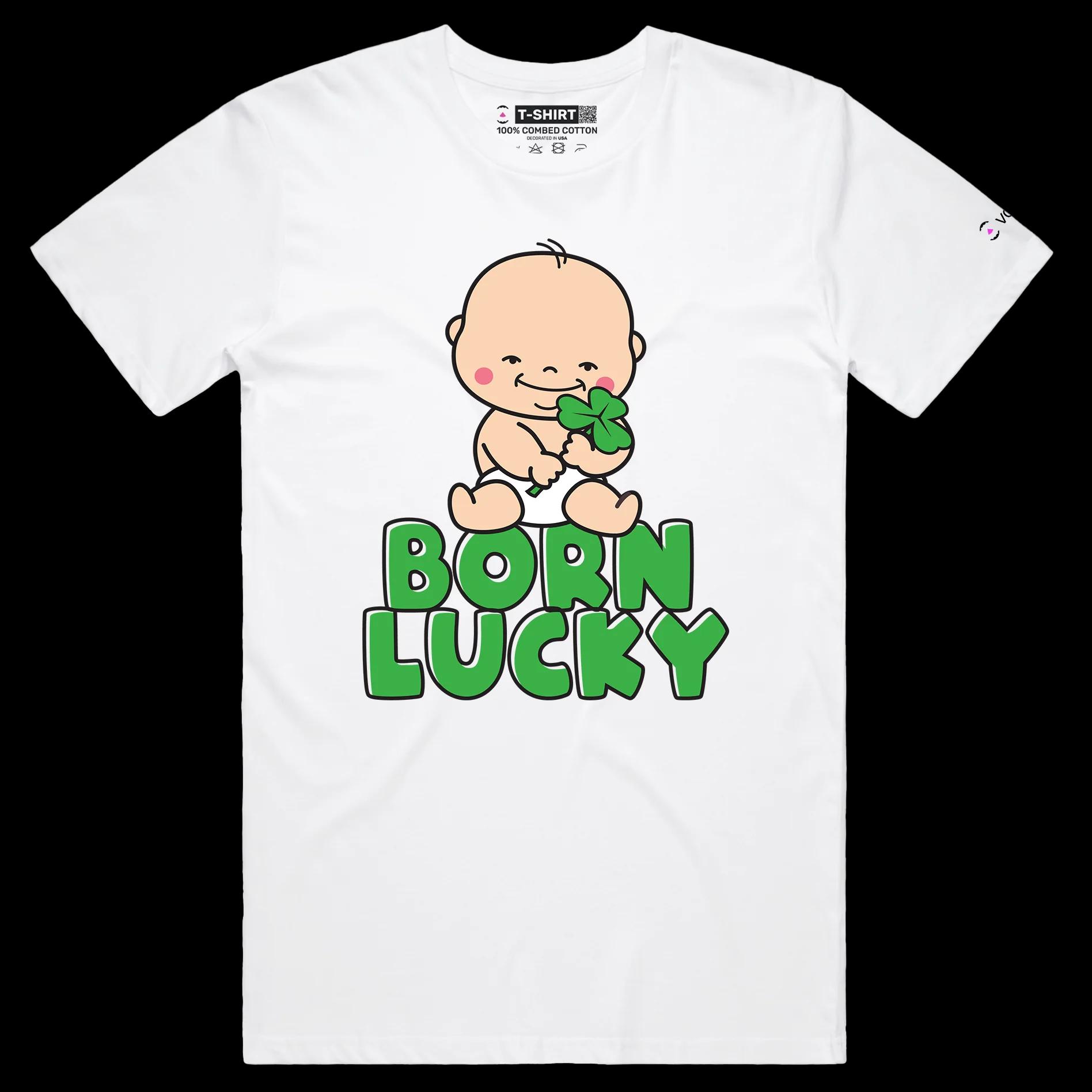 VOICEART White Male Regular Smiling Baby Three-Leaf Clover Funny T-Shirt Premium Graphic Design Good Luck Tee