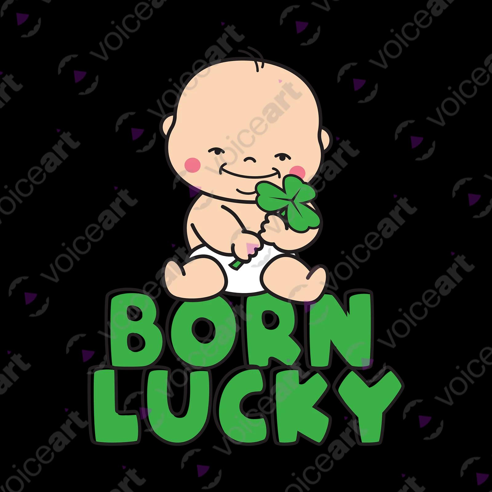 VOICEART White Watermark Smiling Baby Three-Leaf Clover Funny T-Shirt Premium Graphic Design Good Luck Tee
