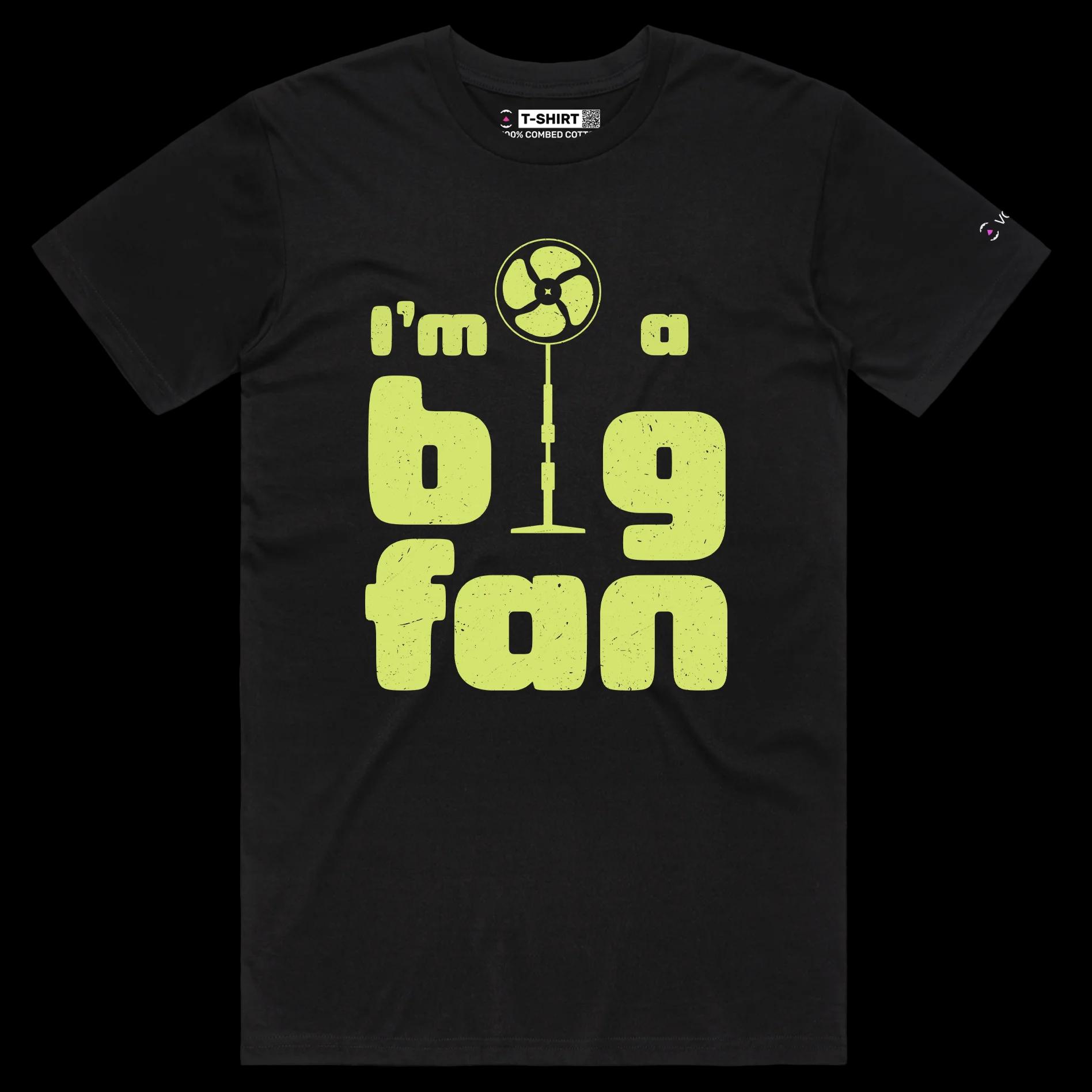 VOICEART Black Male Regular The Big Fan Funny Shirt Premium Quality Design Cooling Accessories Tee with Clever Wordplay