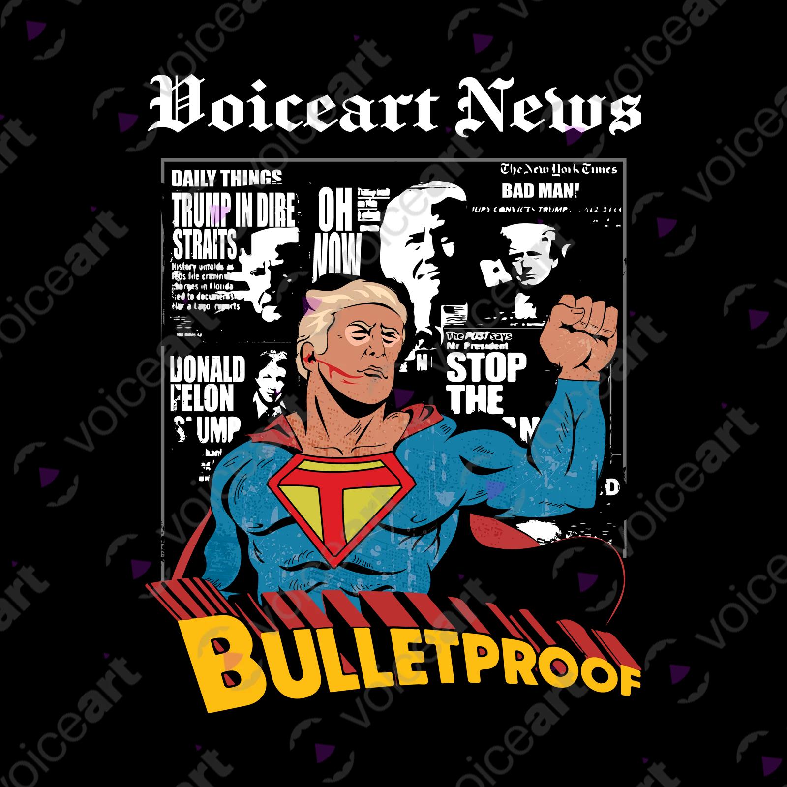 VOICEART Black Watermark President Trump as a Bulletproof Superhero Political Shirt Premium Patriotic Fist Pump MAGA Tee