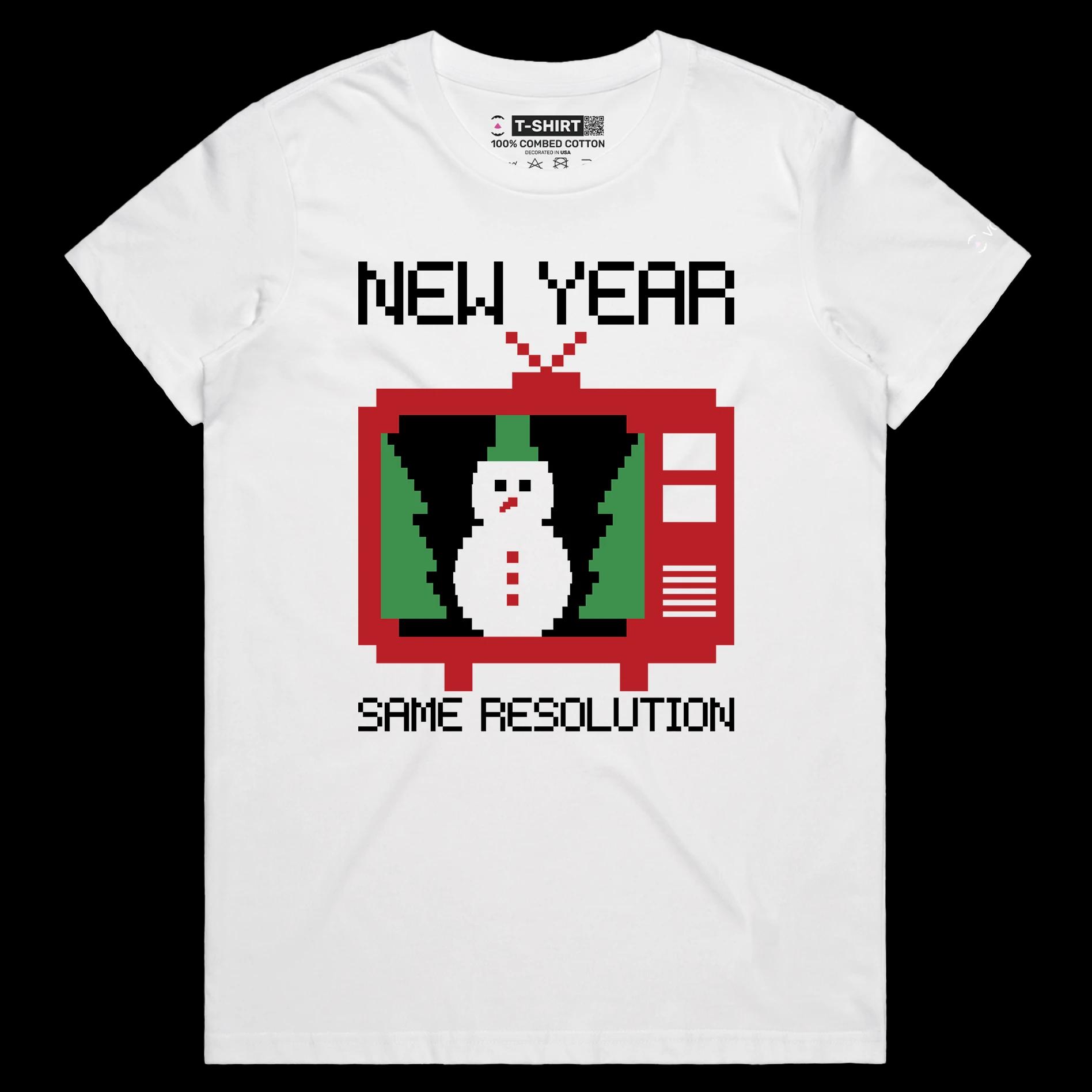 VOICEART White Female Regular Poor TV Signal Funny T-Shirt Premium Graphic Design New Year Resolution Tee with Play on Words