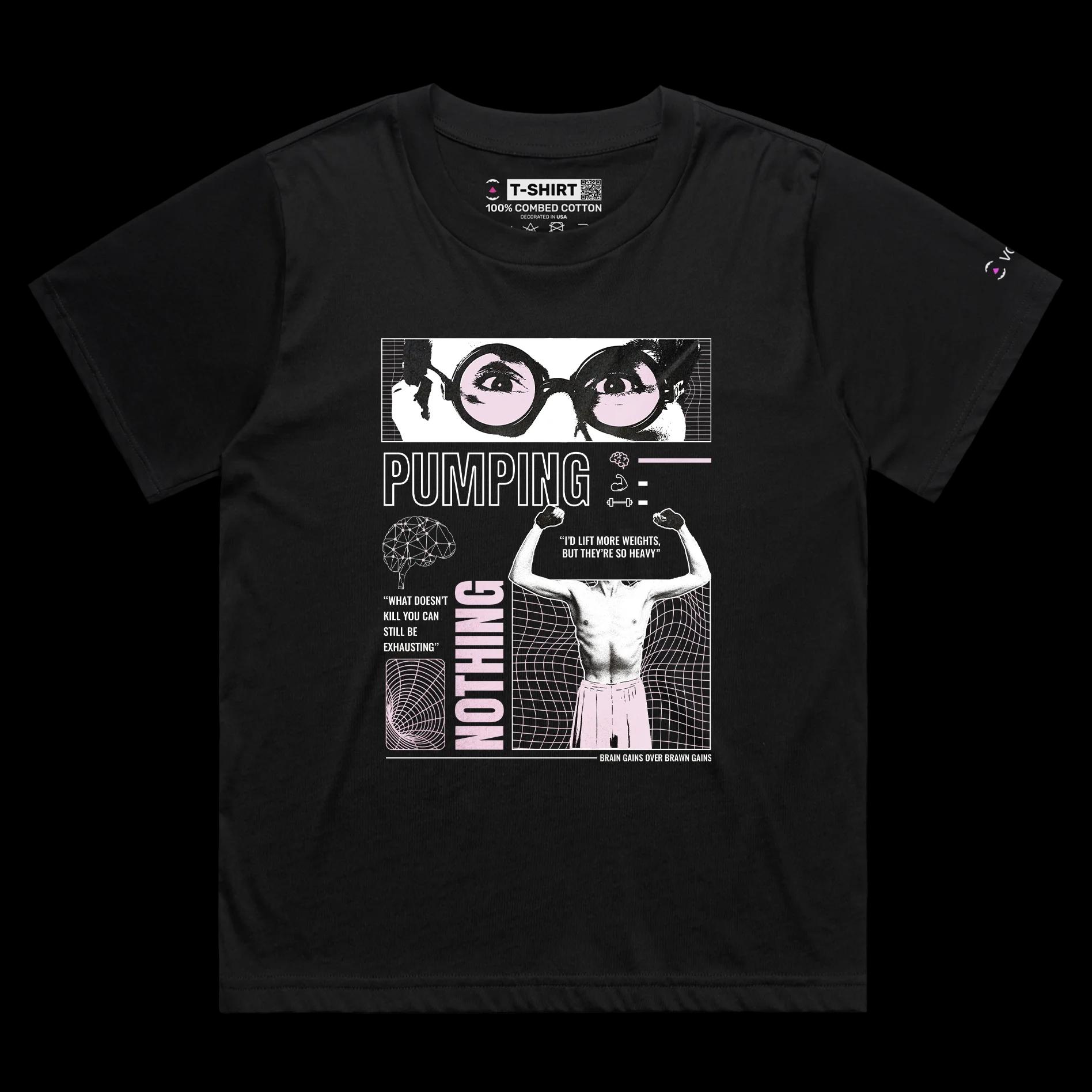 VOICEART Black Female Loose Pumping Muscles Motivational Shirt Premium Graphic Health and Fitness Wordplay Tee for Workout