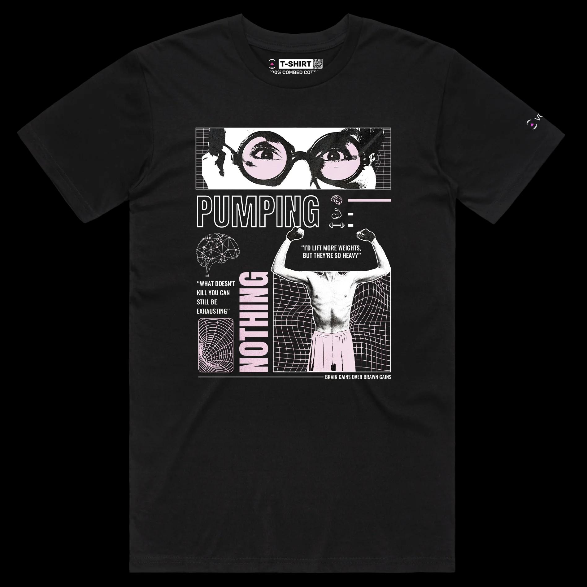 VOICEART Black Male Regular Pumping Muscles Motivational Shirt Premium Graphic Health and Fitness Wordplay Tee for Workout