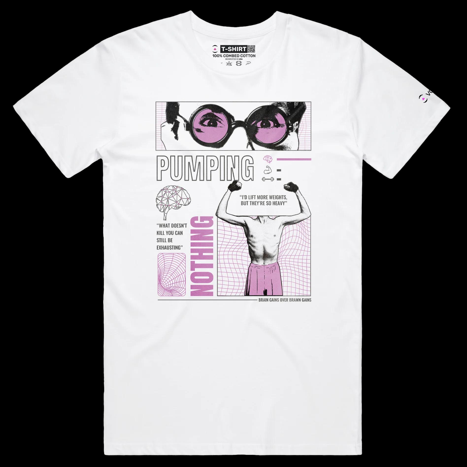 VOICEART White Male Regular Pumping Muscles Motivational Shirt Premium Graphic Health and Fitness Wordplay Tee for Workout