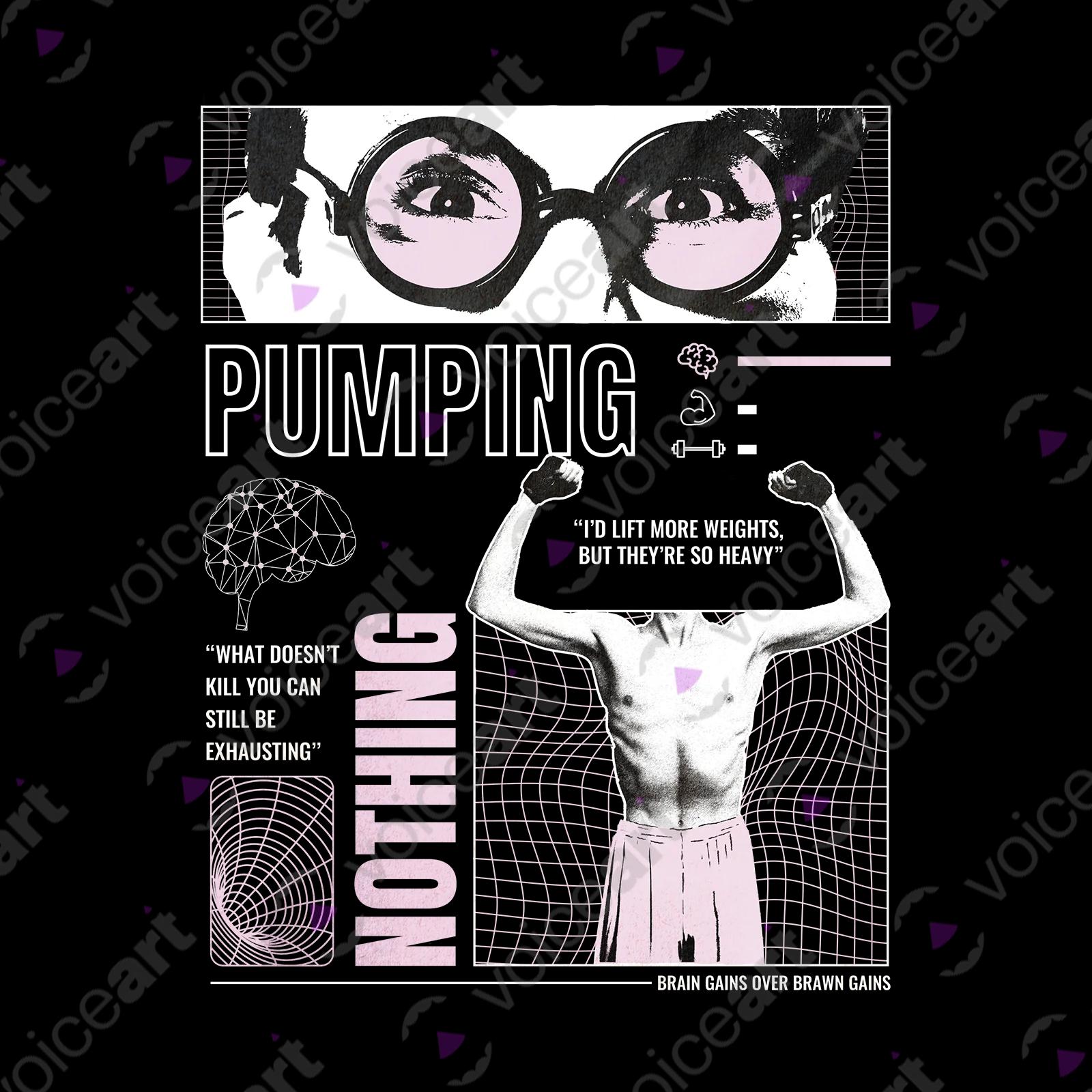 VOICEART Black Watermark Pumping Muscles Motivational Shirt Premium Graphic Health and Fitness Wordplay Tee for Workout