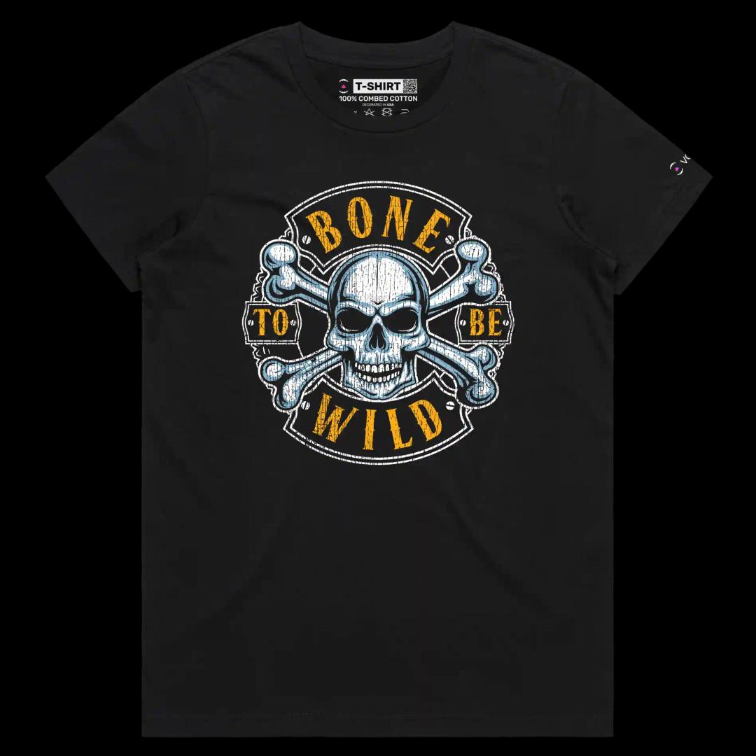VOICEART Black Female Regular Skull and Bones Lifestyle T-Shirt Premium Quality Graphic Design Born to be Wild Wordplay Tee
