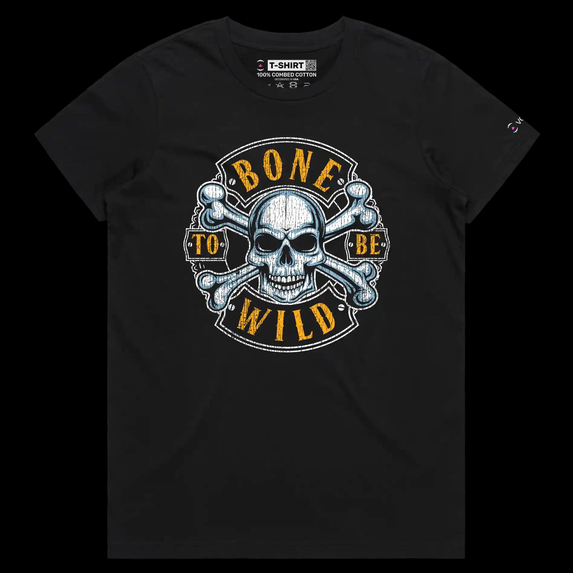 VOICEART Black Female Regular Skull and Bones Lifestyle T-Shirt Premium Quality Graphic Design Born to be Wild Wordplay Tee