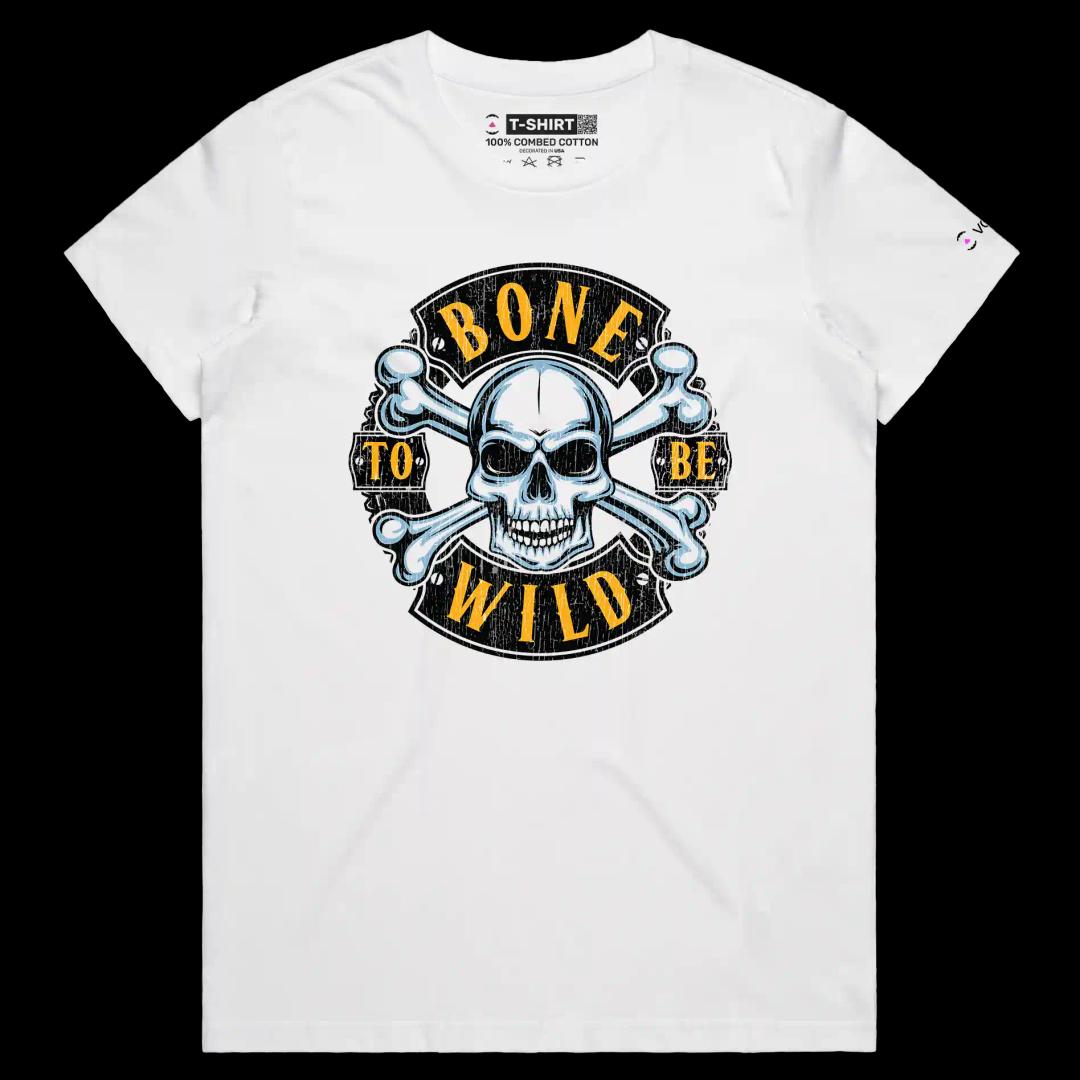 VOICEART White Female Regular Skull and Bones Lifestyle T-Shirt Premium Quality Graphic Design Born to be Wild Wordplay Tee