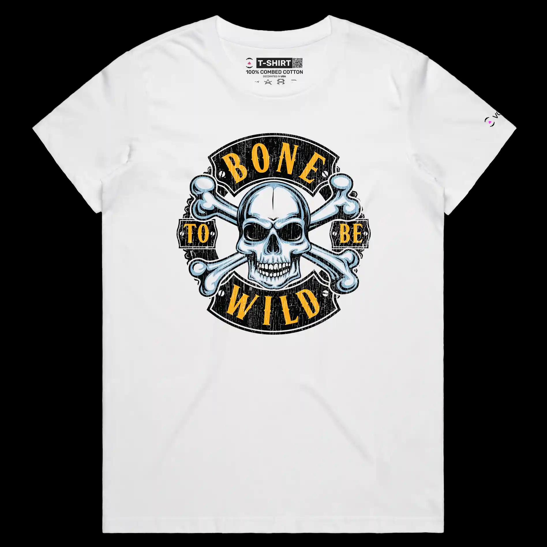VOICEART White Female Regular Skull and Bones Lifestyle T-Shirt Premium Quality Graphic Design Born to be Wild Wordplay Tee
