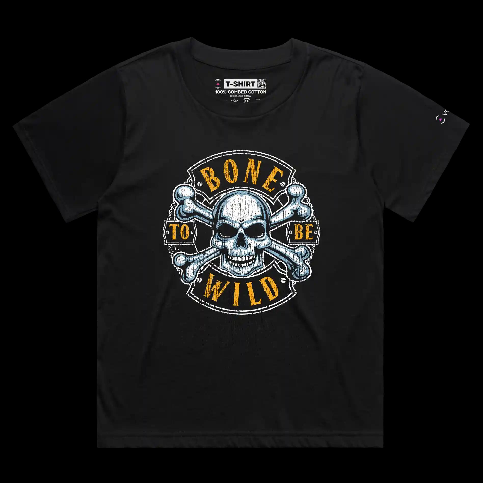 VOICEART Black Female Loose Skull and Bones Lifestyle T-Shirt Premium Quality Graphic Design Born to be Wild Wordplay Tee
