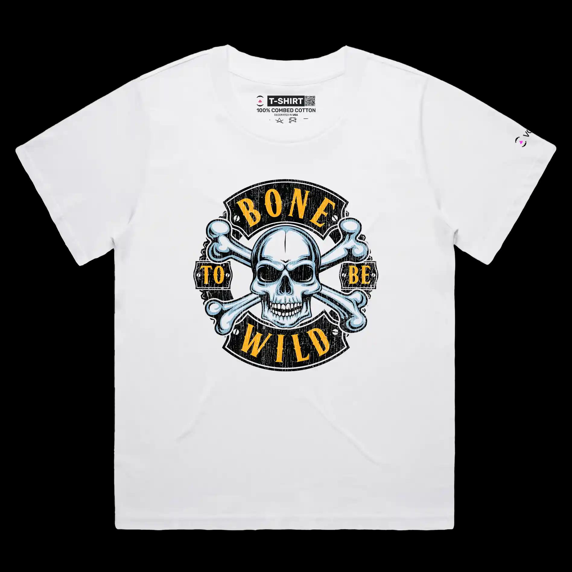 VOICEART White Female Loose Skull and Bones Lifestyle T-Shirt Premium Quality Graphic Design Born to be Wild Wordplay Tee