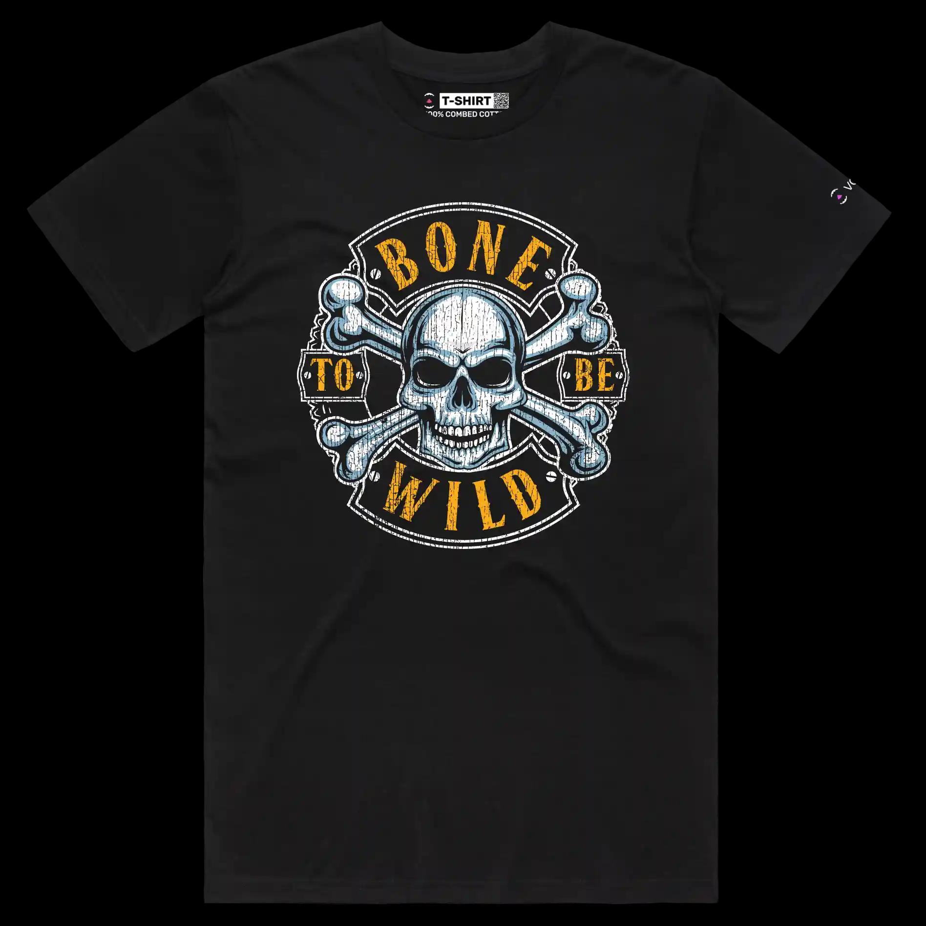 VOICEART Black Male Regular Skull and Bones Lifestyle T-Shirt Premium Quality Graphic Design Born to be Wild Wordplay Tee