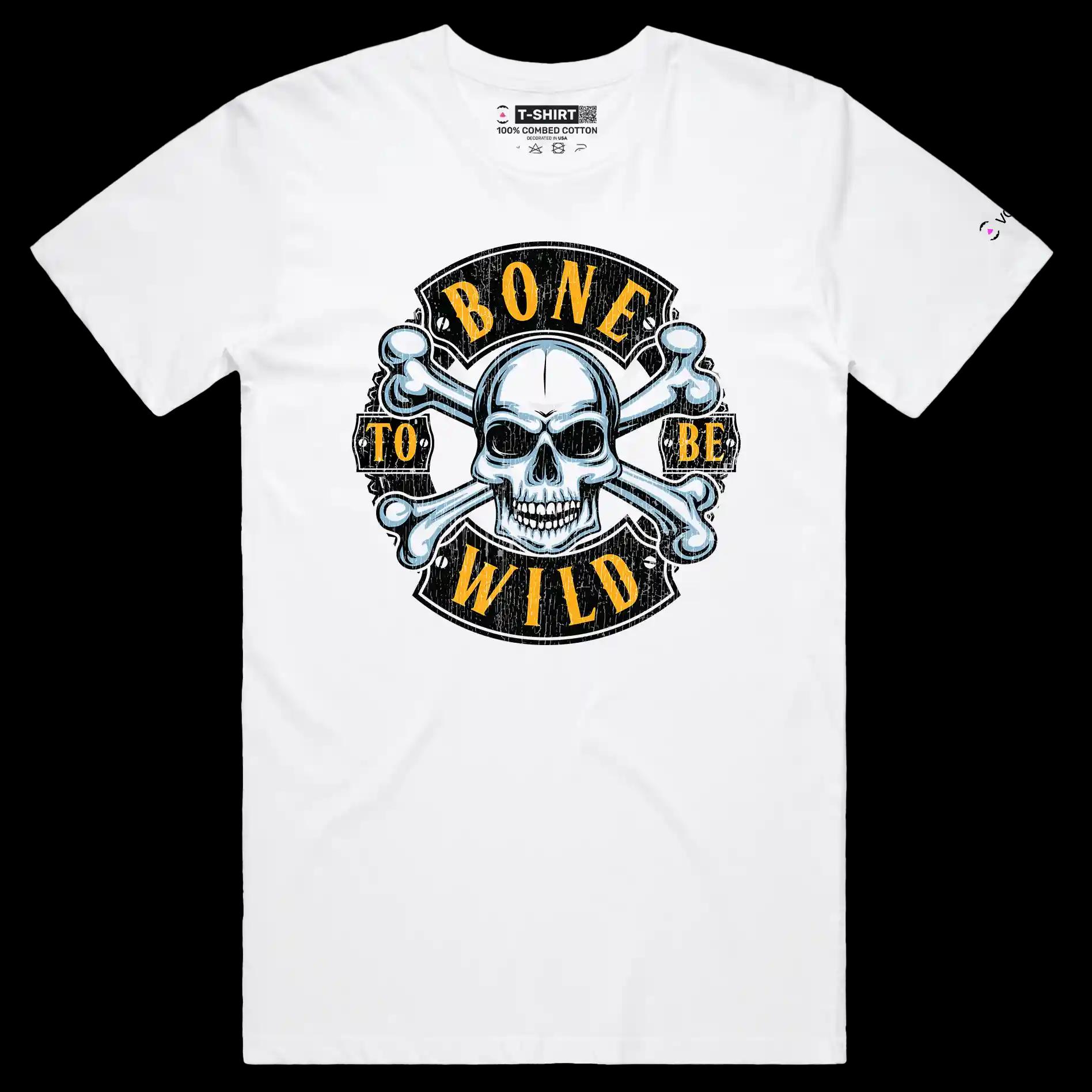 VOICEART White Male Regular Skull and Bones Lifestyle T-Shirt Premium Quality Graphic Design Born to be Wild Wordplay Tee
