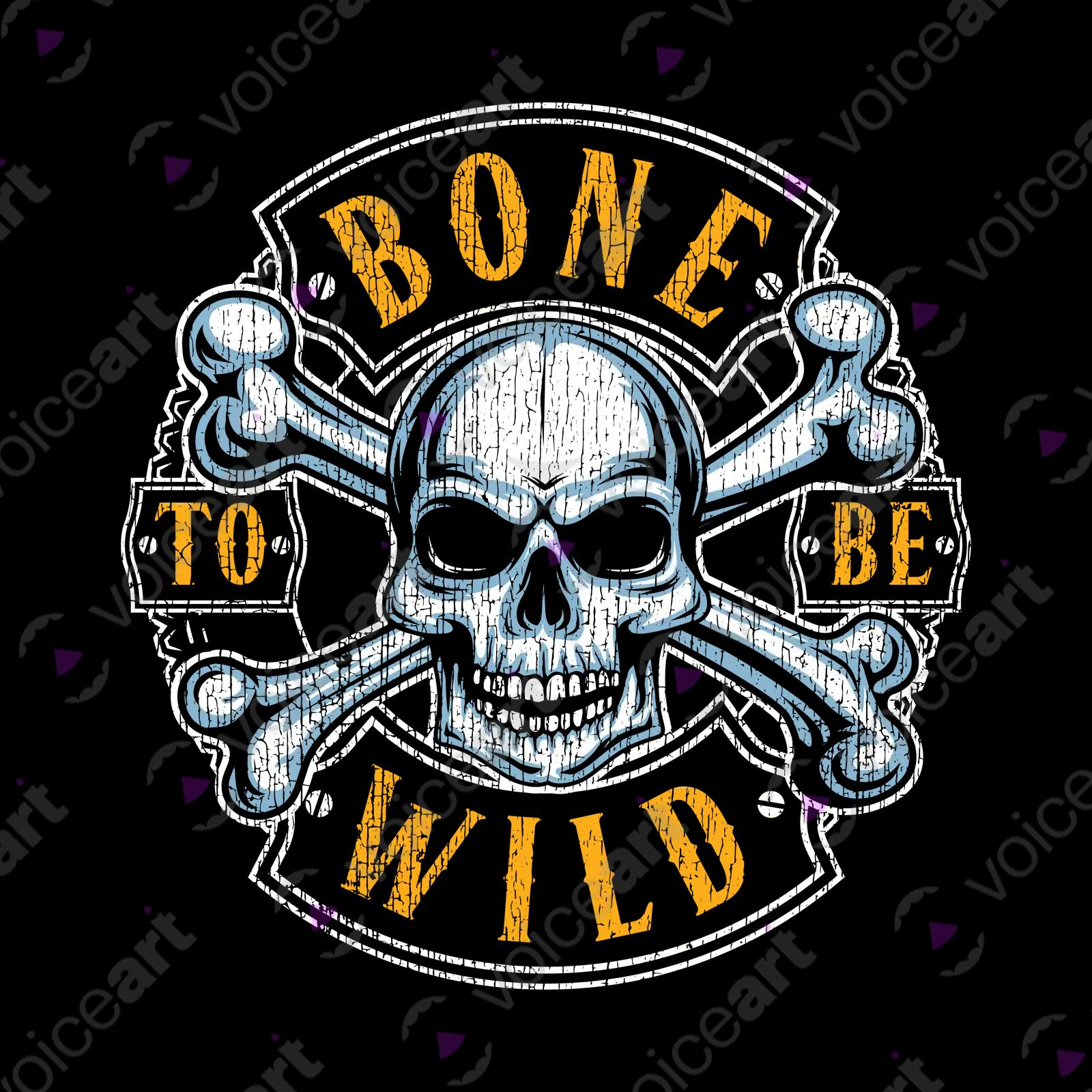VOICEART Black Watermark Skull and Bones Lifestyle T-Shirt Premium Quality Graphic Design Born to be Wild Wordplay Tee