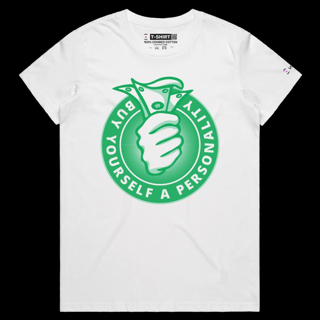 VOICEART White Female Regular Buy Yourself a Personality Offensive T-Shirt Premium A Hand Giving Out Dollar Bills Funny Tee